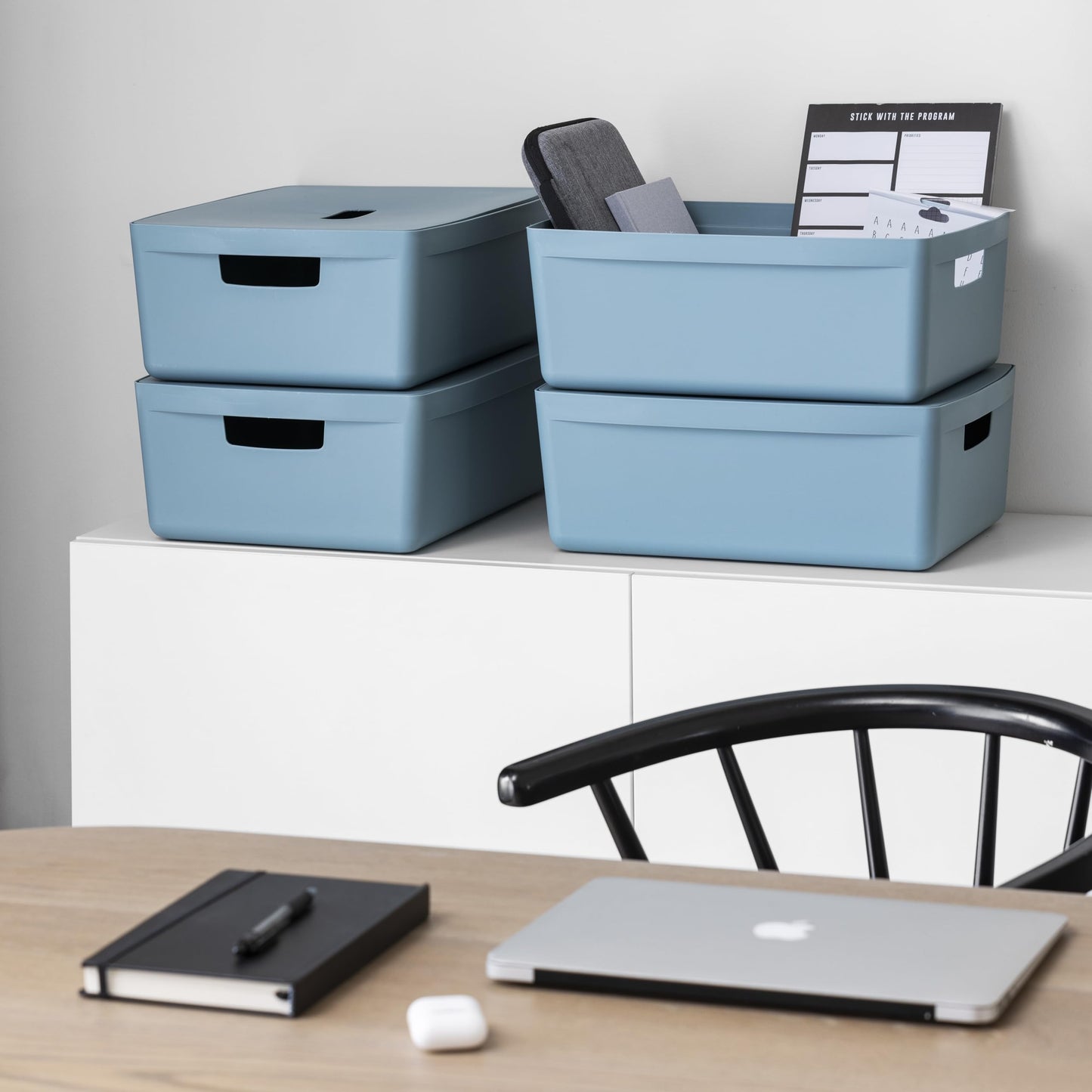 IDEA HOME FLEXISTORE Storage Box 19L – Durable Organizer with Lid and Handles – Unbreakable Plastic – Denim Blue Storage Container for Home and Office
