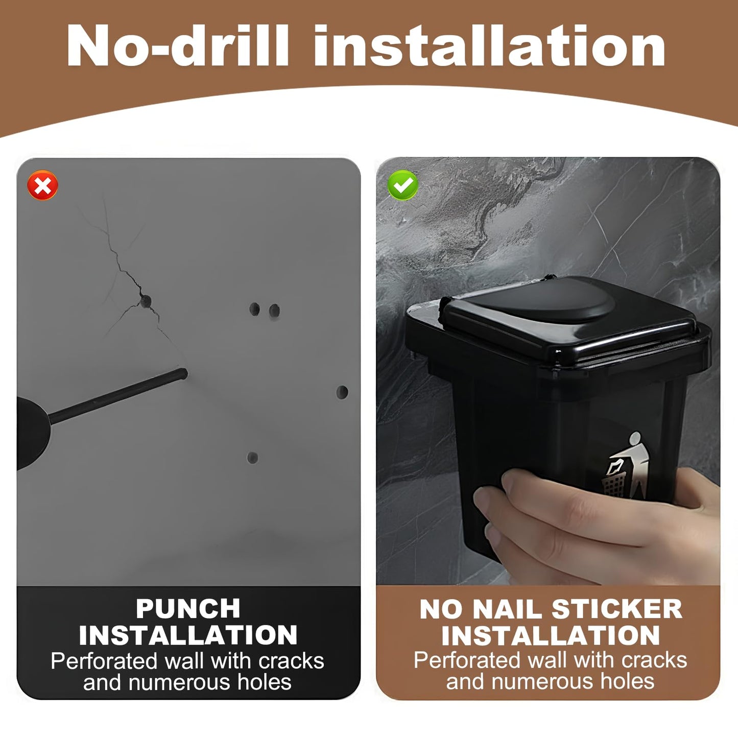 Wall-Hanging Ashtray Can with Brush, Trash Can Ashtray with Lid, Stainless Steel Creative Small Trash Cans with Removable Inner Bucket and Cover