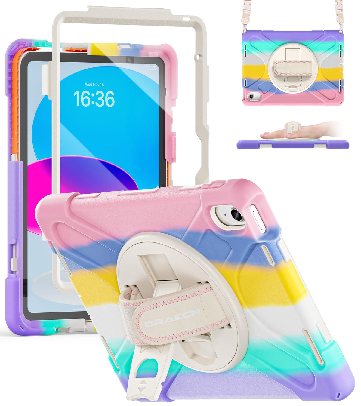 BRAECN Kids Case for iPad (A16)11th/10th Generation 11/10.9 inch 2025/2022 Heavy Duty Shockproof Protective Screen Protector Rotating Stand Handle