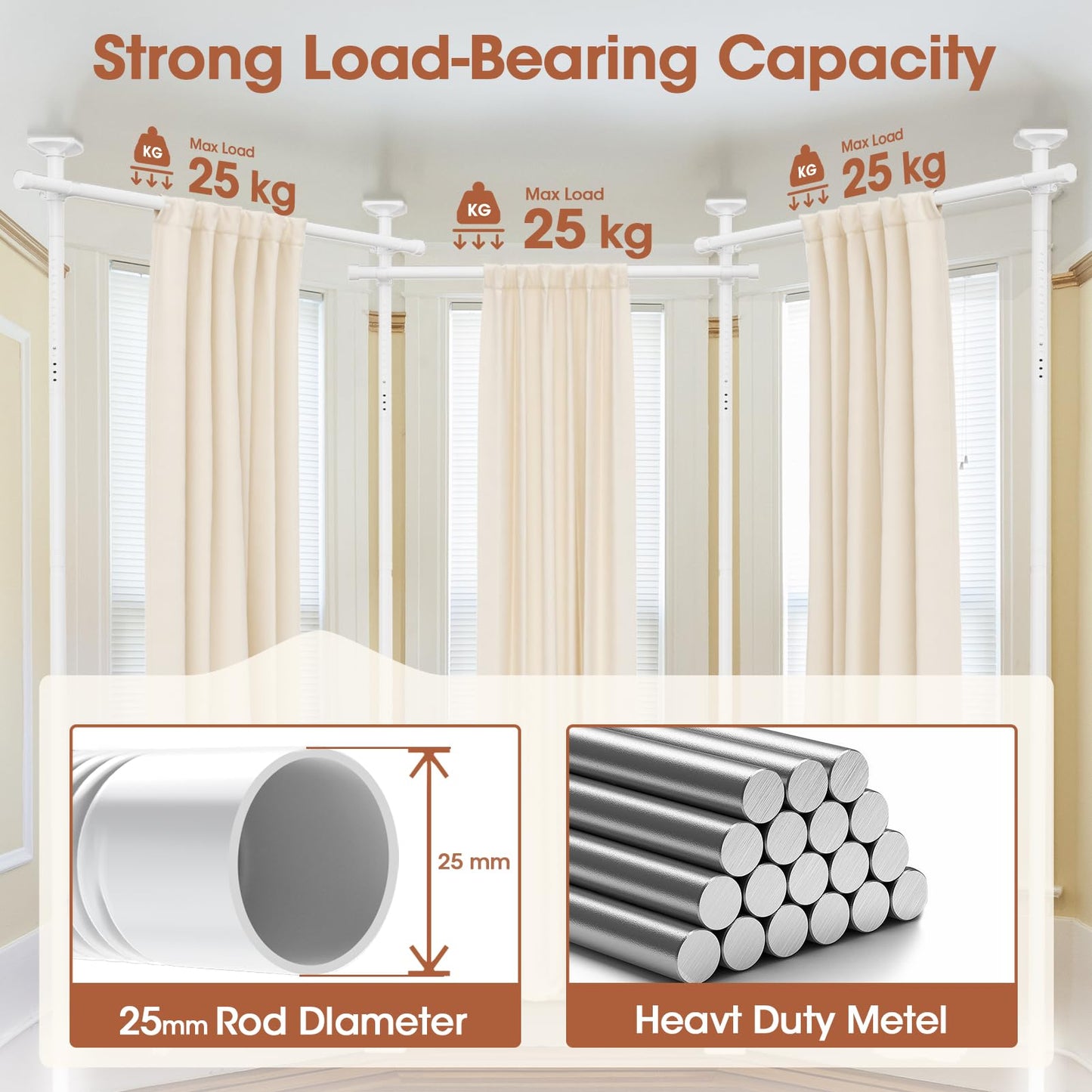 WELDUN Room Divider Curtain Rods, No Drill Damage Free Standing Curtain Rod