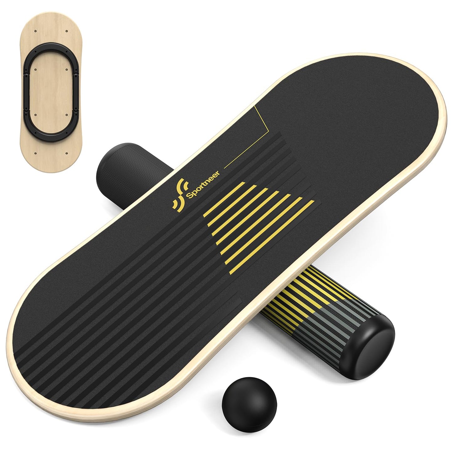 Sportneer Balance Board, 7 Modes Wobble Board, Indoor Board, Skateboard, Surf Balance Board with Adjustable Stoppers - Balance Board Wooden - Scooter