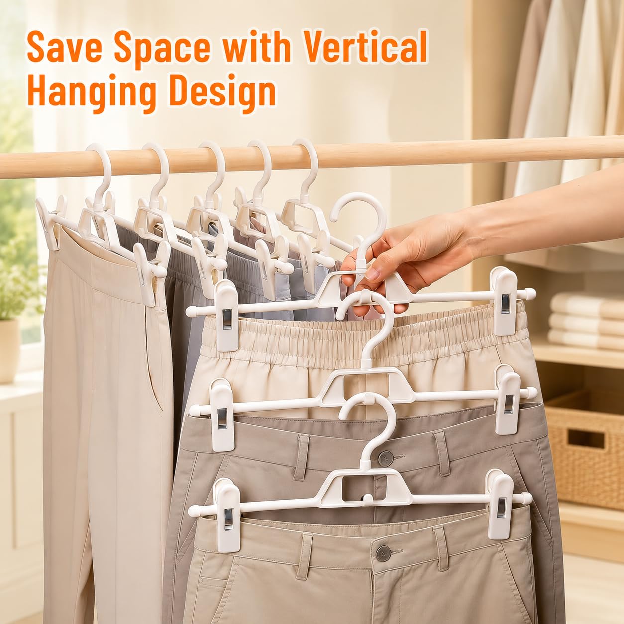 10 Pack Trouser Hangers with Clips, Space Saving Skirt Hangers Organiser