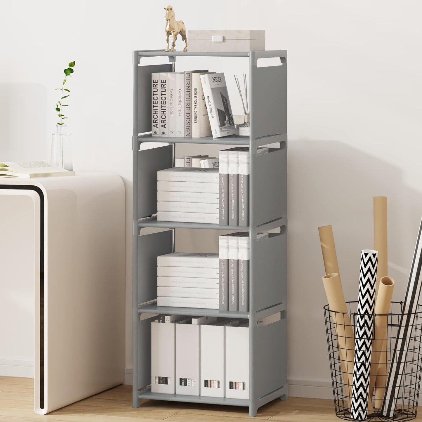 Cube Storage Unit - Open Book Shelf, Closet for Family Study, Organiser with 4 Compartments for Shoes, Toys, Clothes, Tools, Living Room Shelves