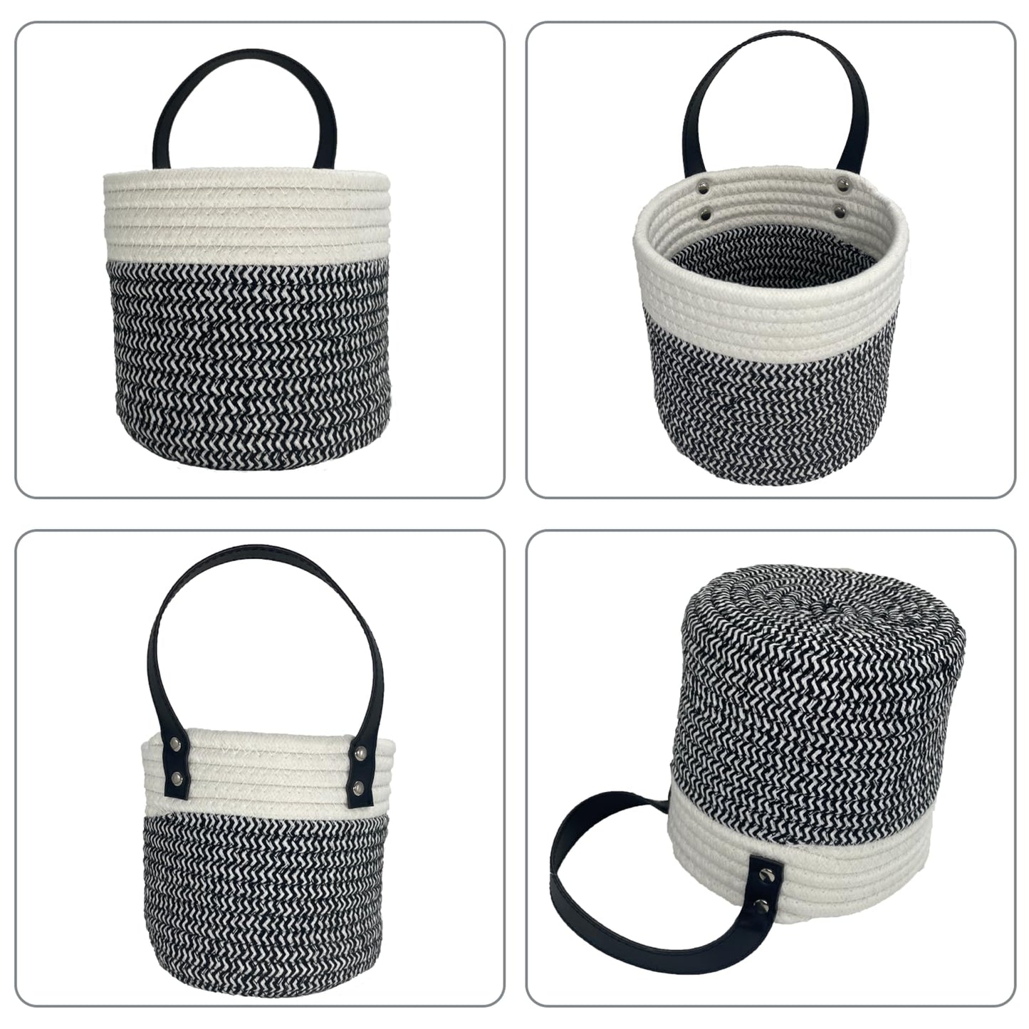 SOQKEEN Hanging Storage Baskets 2 Pack, Cotton Rope Basket, Black & White