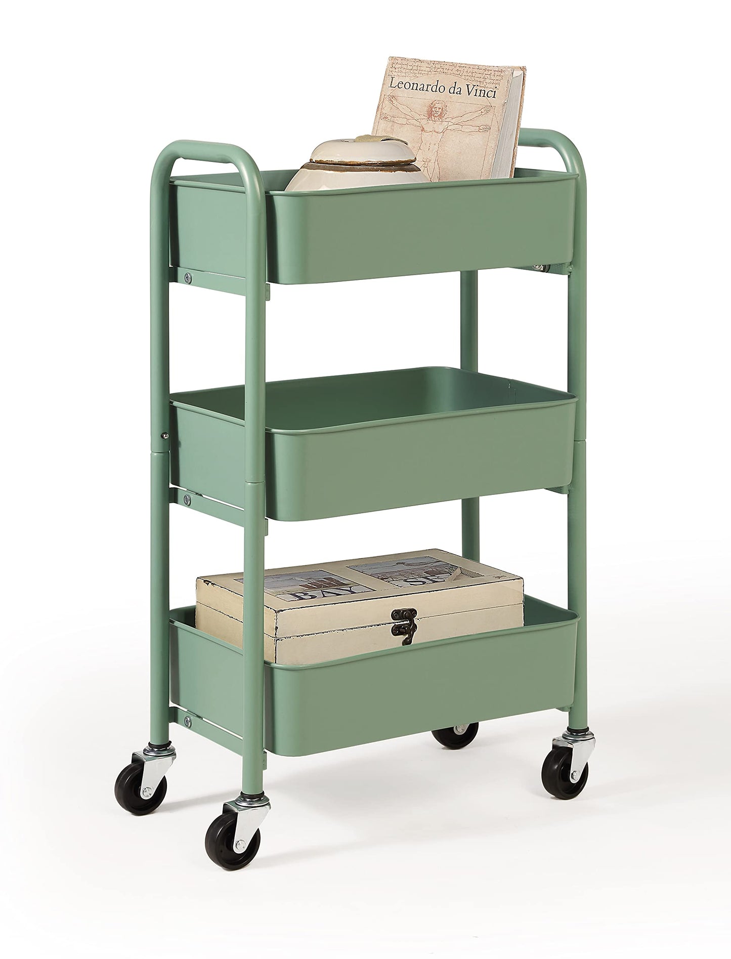 SunnyPoint 3-Tier Delicate Compact Rolling Metal Storage Organizer - Mobile Utility Cart Kitchen/Under Desk Cart with Caster Wheels