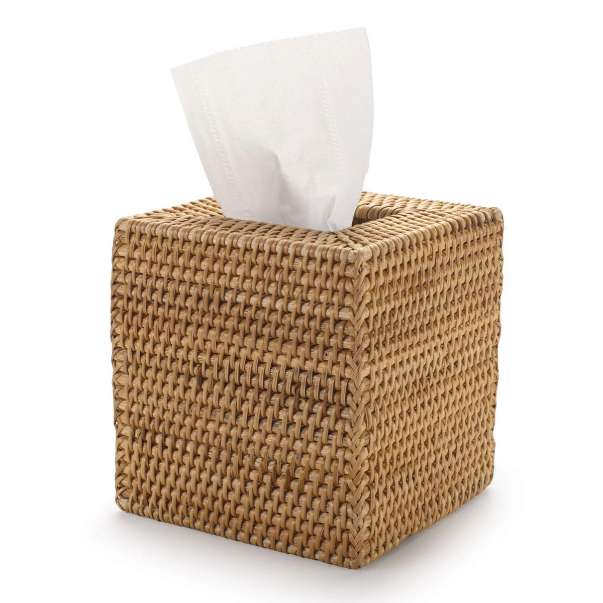 Rattan Tissue Box Cover Napkin Holder for Home Office Car (Natural, 14x14x15cm)