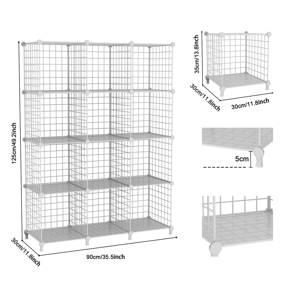 ATTDETJL 12 Cube Storage Unit, Metal Shelving Unit with DIY Bookshelf,White