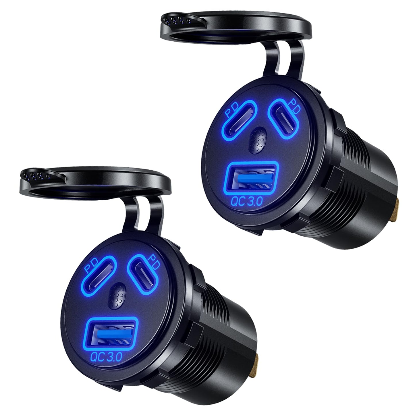 Thlevel Type C USB Car Charger Socket Dual Port PD Fast Charge Power Outlet Waterproof 12V 24V Marine Boat Motorcycle Truck