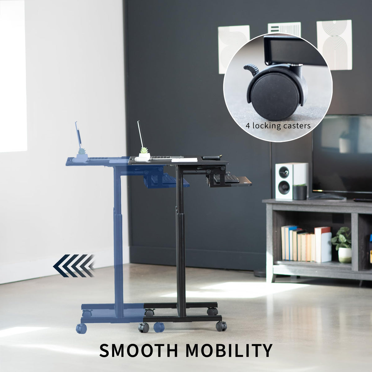 VIVO Mobile Height Adjustable Table, Stand Up Desk Cart with Sliding Keyboard Tray, Computer Workstation, Rolling Presentation Cart, Black, CART-V06A