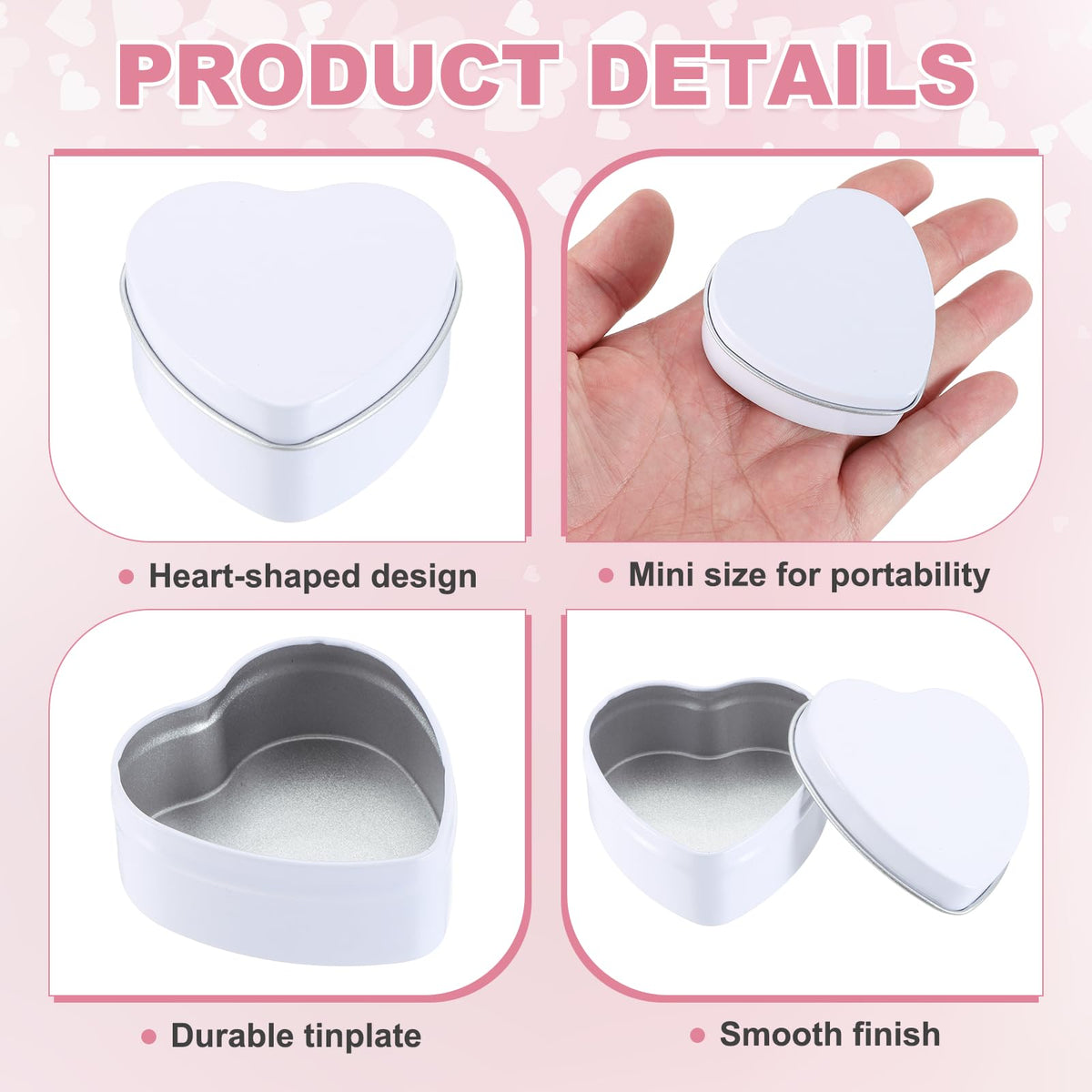 sourcing map 4Pack Metal Tin Box, 2.4x2.3x1.1 Heart Empty Tinplate Containers with Lids