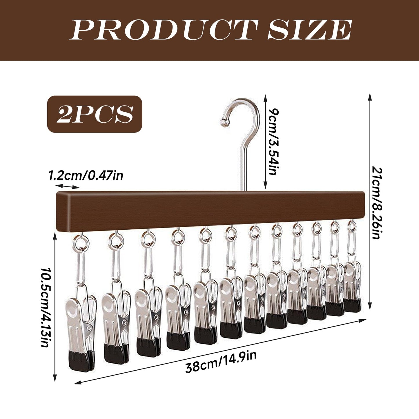2 PCS Hat Rack, Baseball Cap Holder Hats Storage Organizer Wooden Hat Hanger with 12 Rubber-Coated Stainless Steel Clip for Closet Scarves Trousers