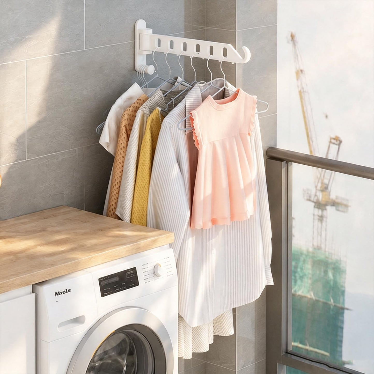 JOOM Wall Mounted Drying Rack, Foldable 180° Rotating Clothes Airer,White