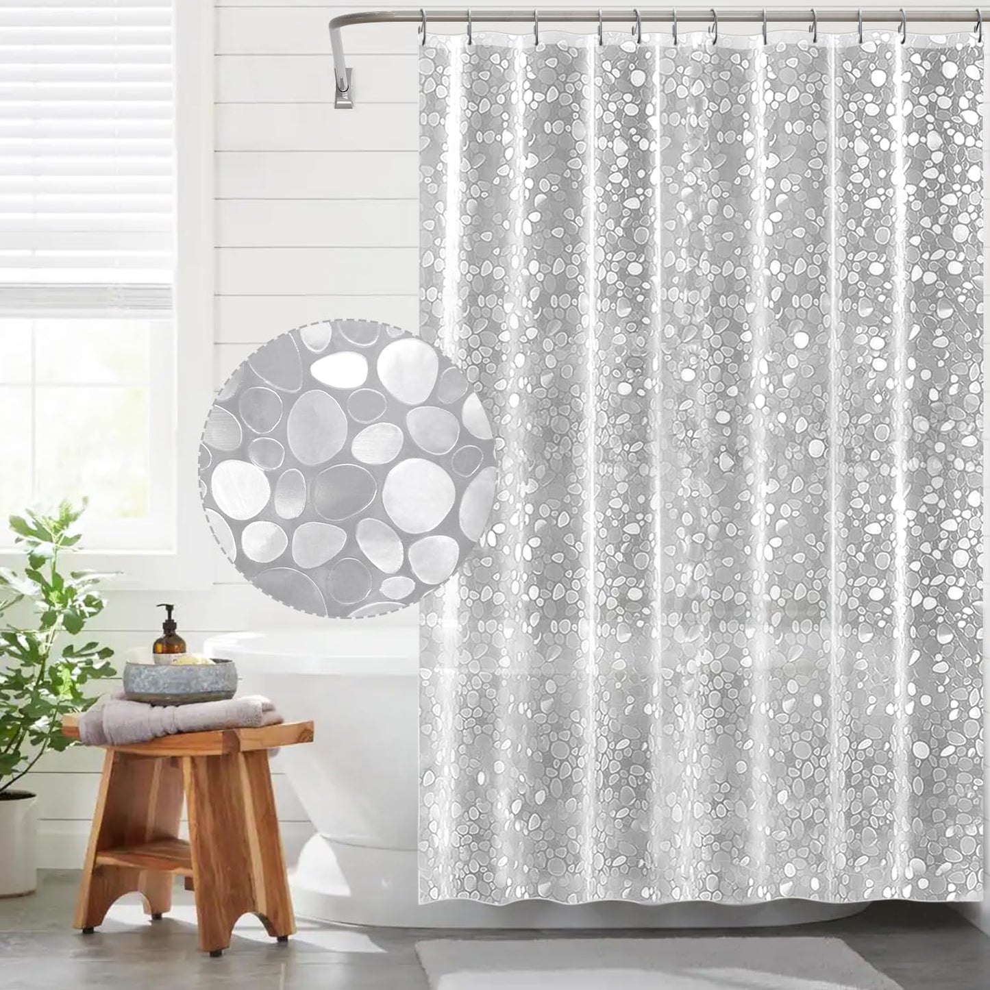Funria EVA Shower Curtain Waterproof Bathroom Curtains with 12 Hooks for Wet Room Long Bath Curtains for Bathtubs and Shower Stall Translucent Shower