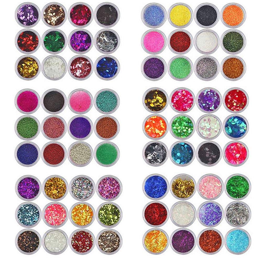 XICHEN 72PCS Nail Art Glitter Powder dust Tips Decoration Mixing Device Rainbow Body Glitter & Tattoo Glitter for Scrapbooking Cards Eye Hair Makeup,