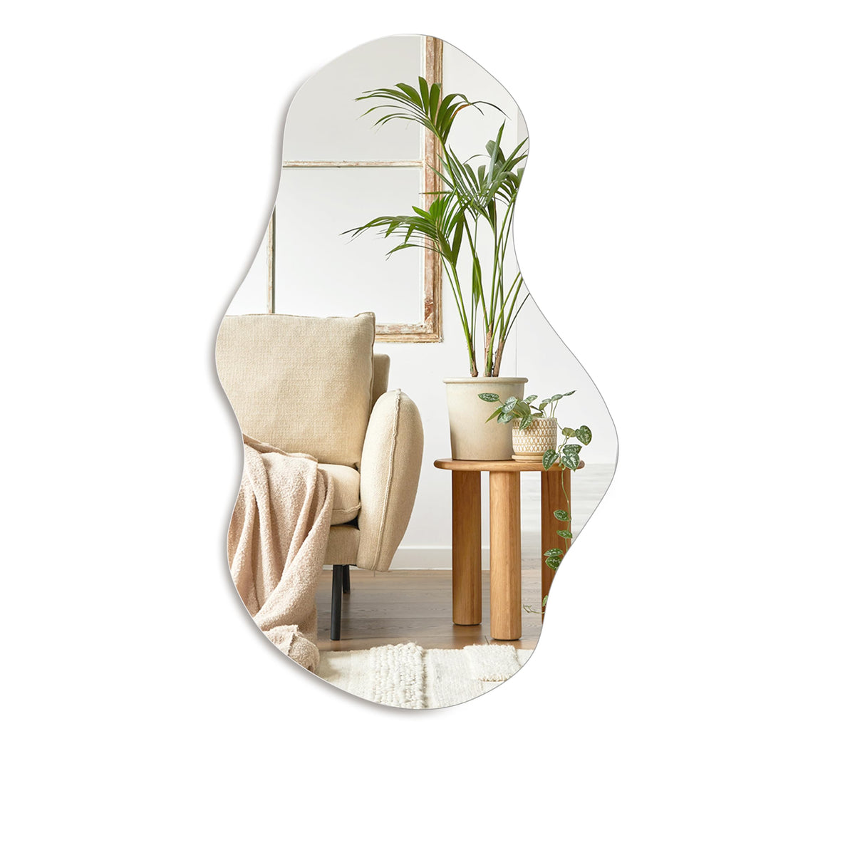 PERFNIQUE Irregular Wall Mirror Asymmetrical Mirror, 89 x 53cm Decorative Modern Mirror for Bathroom Bedroom Living Room Entryway, Cloud Frameless