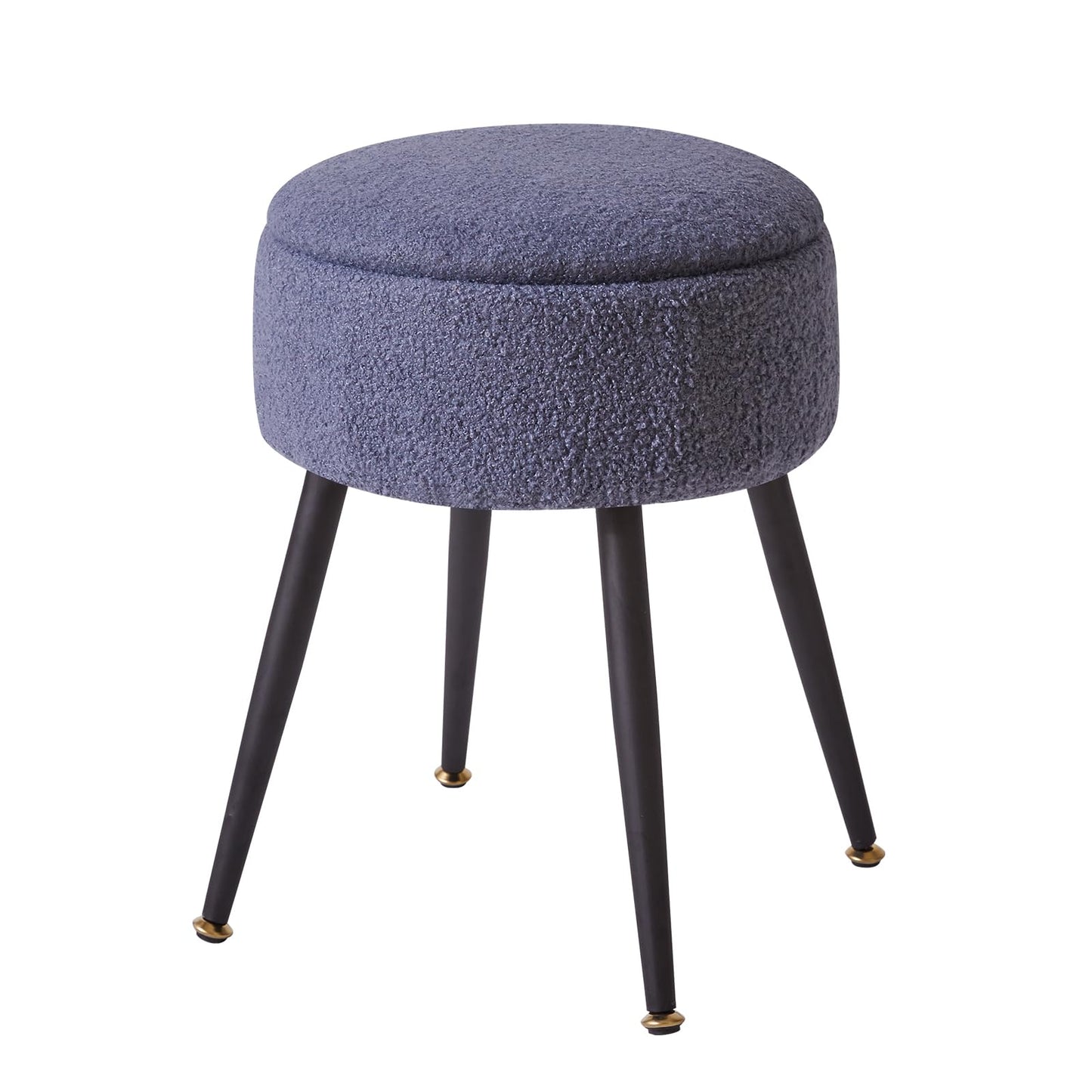 Aibiju Dressing Table Stool with Storage Space, Round Footrest Stool Ottoman, Vanity Dressing Table Chair with 4 Metal Legs for Home Living Room