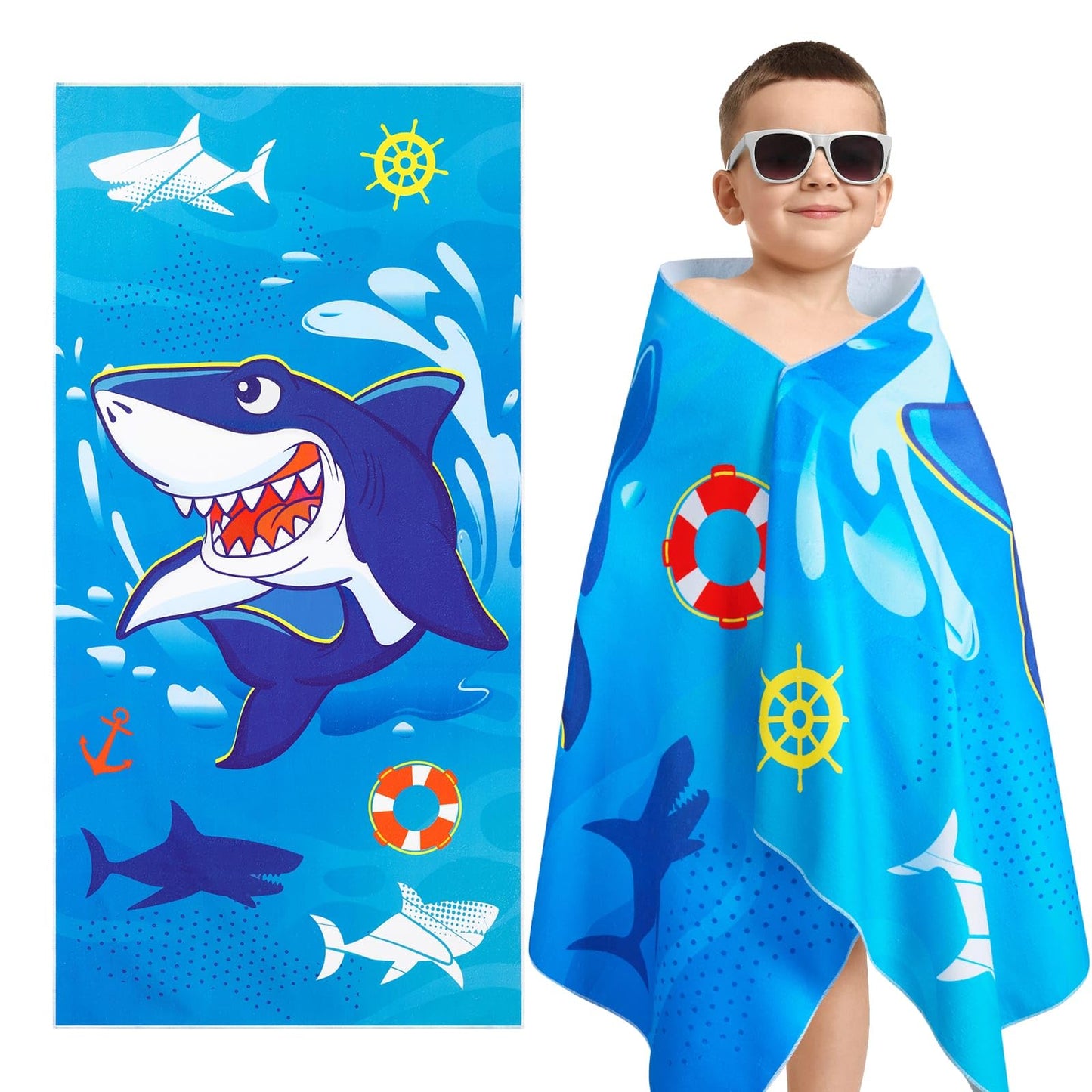 WERNNSAI Shark Microfibre Beach Towel for Kids, 76 x 150cm Bath Towel