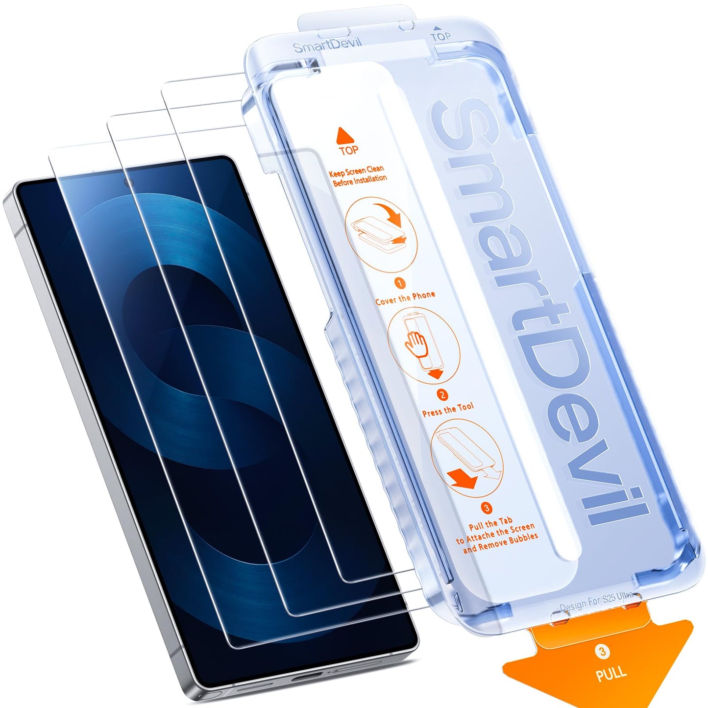 SMARTDEVIL [3 Pack for Samsung Galaxy S25 Ultra Screen Protector, Finger Print Reader Compatible, Fast & Easy Installation, Clear 9H Tempered Glass