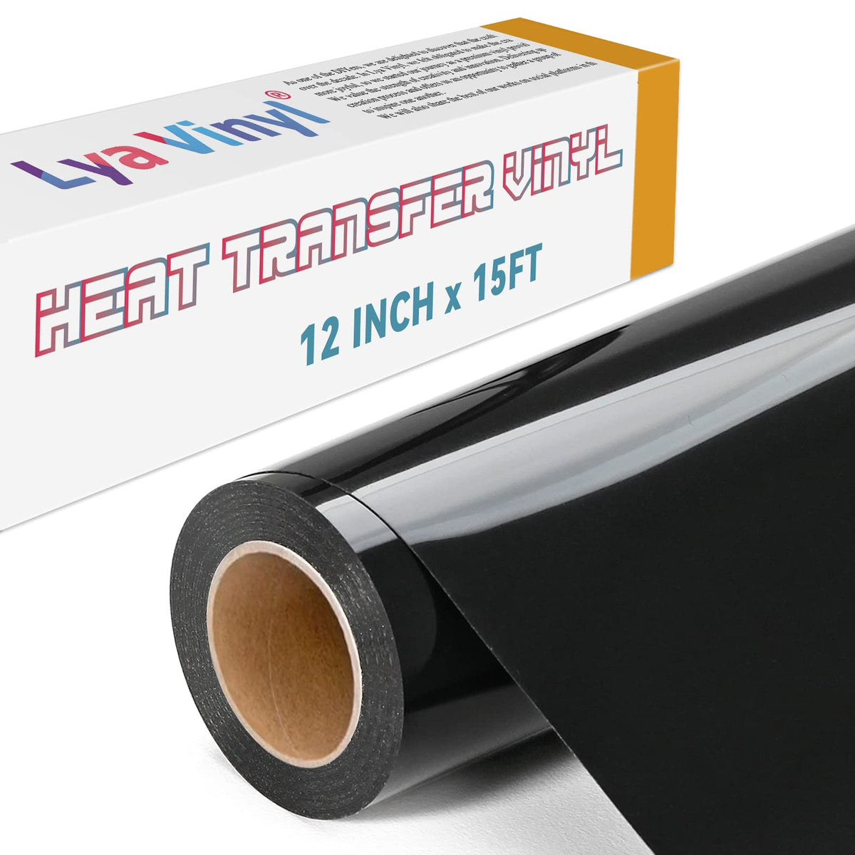 Lya Vinyl 15FT Heat Transfer Vinyl, Black Iron on Vinyl Roll for Cricut, Silhouette Cameo, Black HTV Vinyl for DIY Fabric, Clothes, Bags, and Other