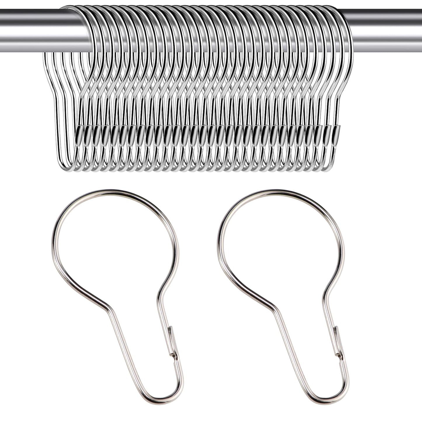 30PCS Shower Curtain Rings, Curtain Hangers Hanging Shower Clips,Stainless Steel Metal Rust Proof Decorative Hooks Loop for Bedroom Bathroom Kitchen