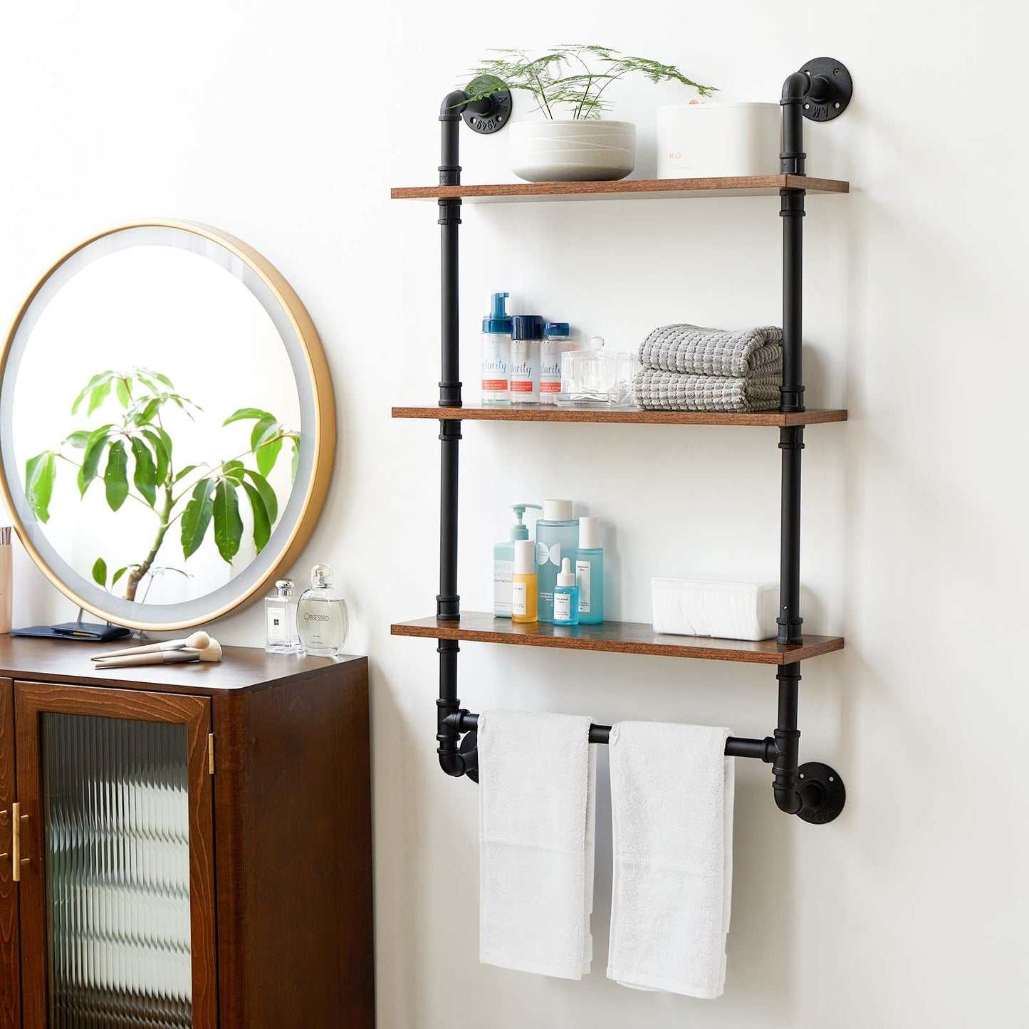 IBUYKE Pipe Floating Shelves, Wall Shelf Outdoor, 60x20x103cm, Decorative Shelving Unit for Wall, Plant Stand, Storage Organiser Shelf for Bedroom,