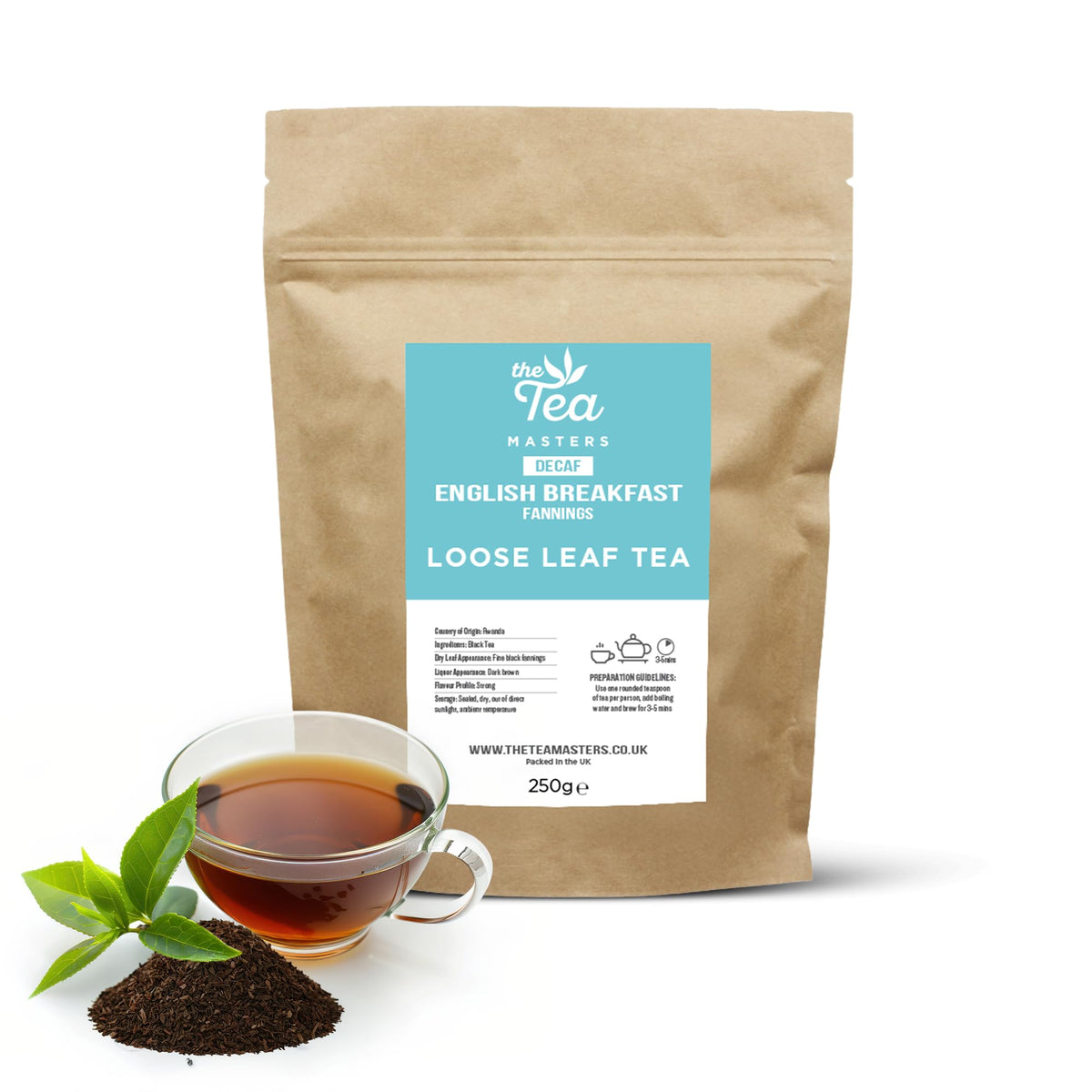 The Tea Masters Loose Leaf Tea - Decaf English Breakfast - Fannings (1x250g)