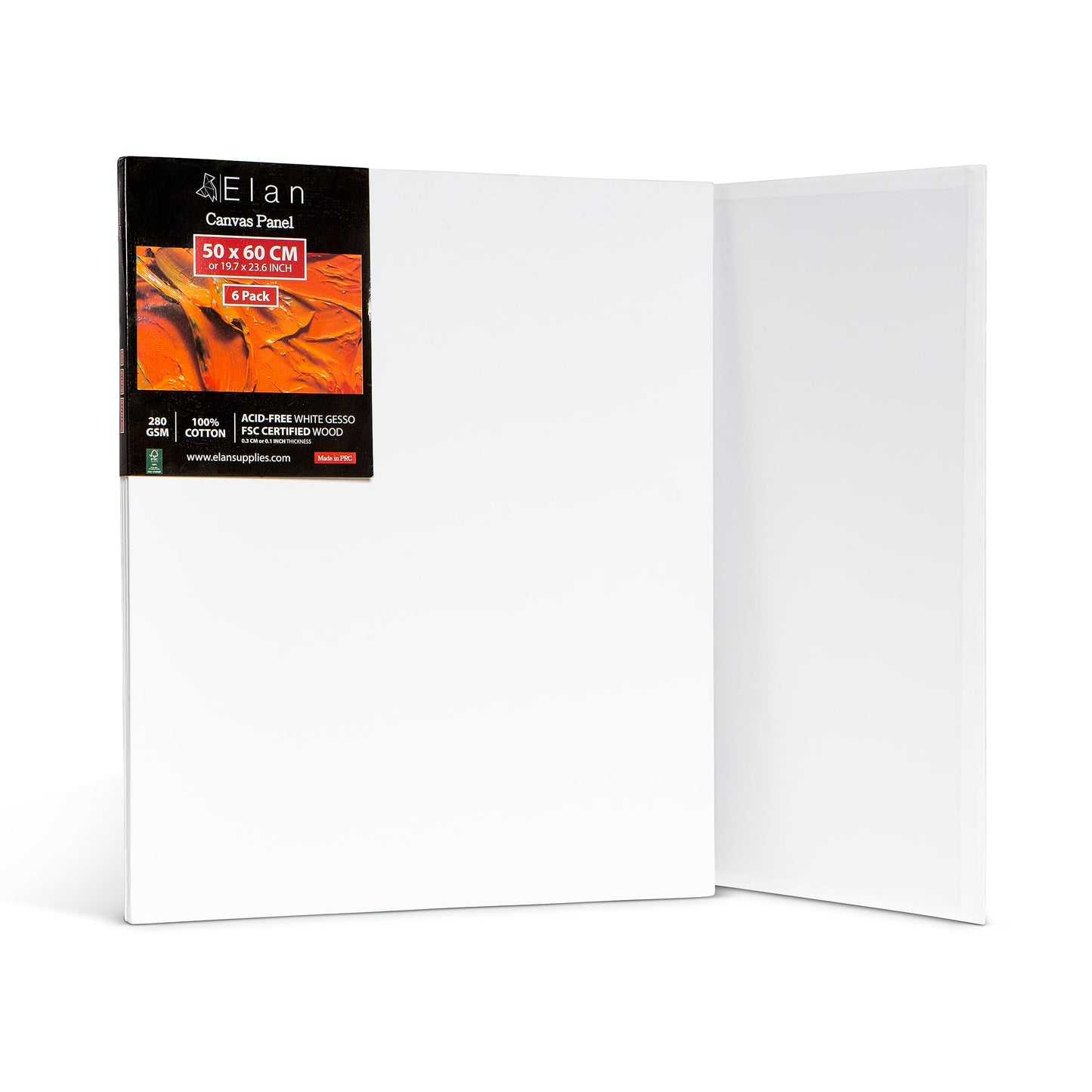 Elan Cotton Canvas Panels 50x60 CM, 6-Pack Canvas Boards for Painting, Painting Canvas, Canvases for Painting, Art Board Bulk Art Canvas Board Blank