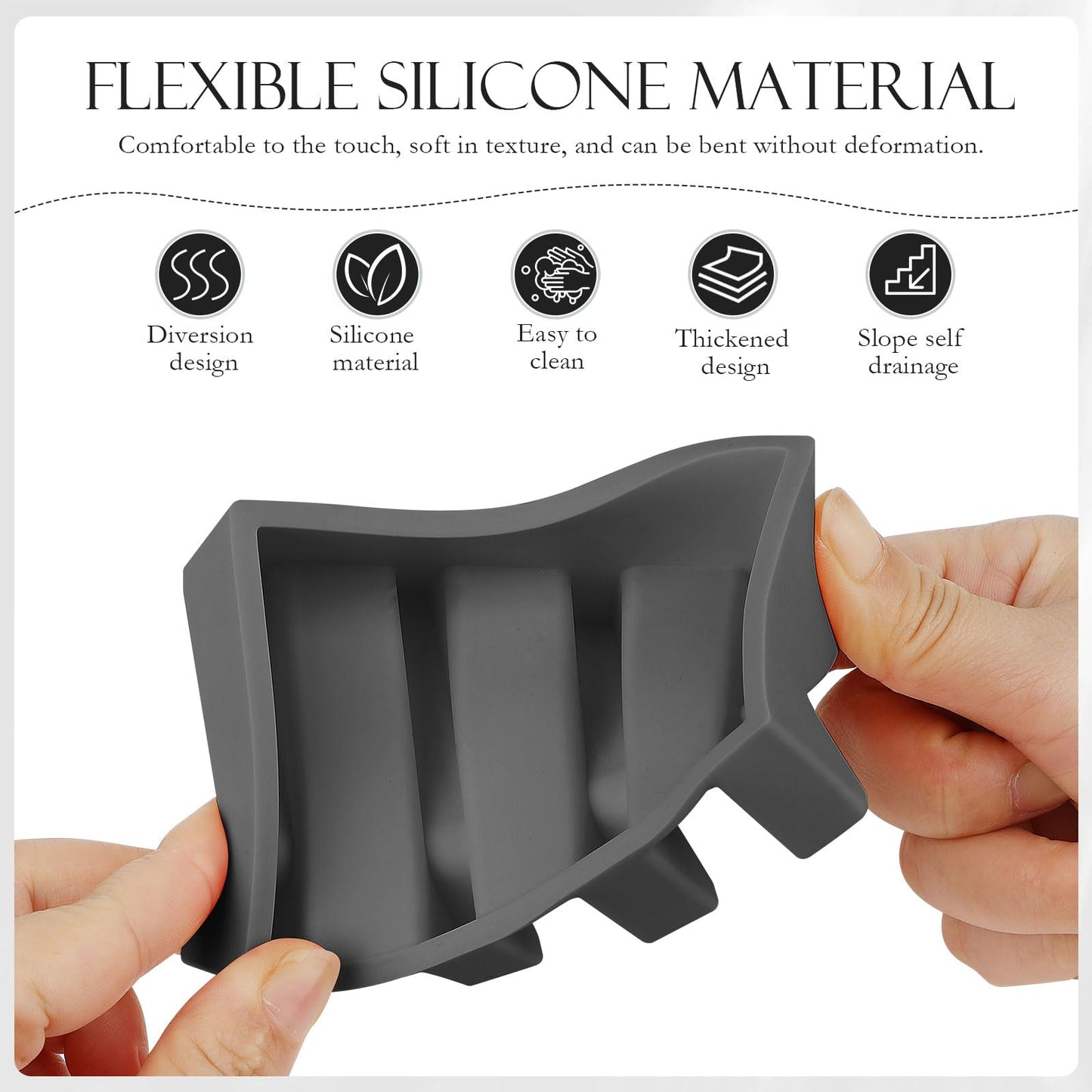 Silicone Soap Dish for Bathroom Sink, SAISN Kitchen Soap Tray for Shower 2 Pack Waterfall Self Draining Soap Dish Non Slip Soap Savers for Bar Soap