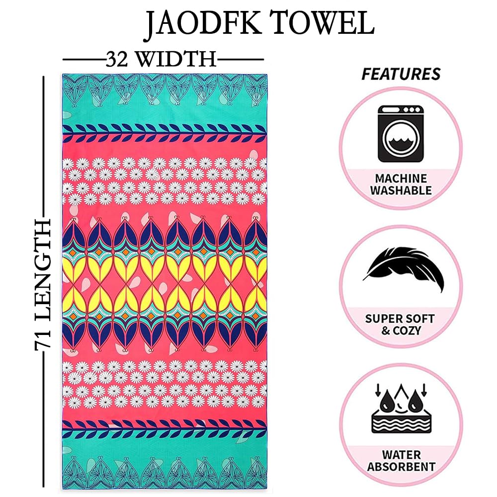 JAODFK Microfibre Beach Towel 71"X32" Quick Dry Lightweight Sand Free Large Thin Towels Travel Essentials For Adults Womens Swim Bath Accessories