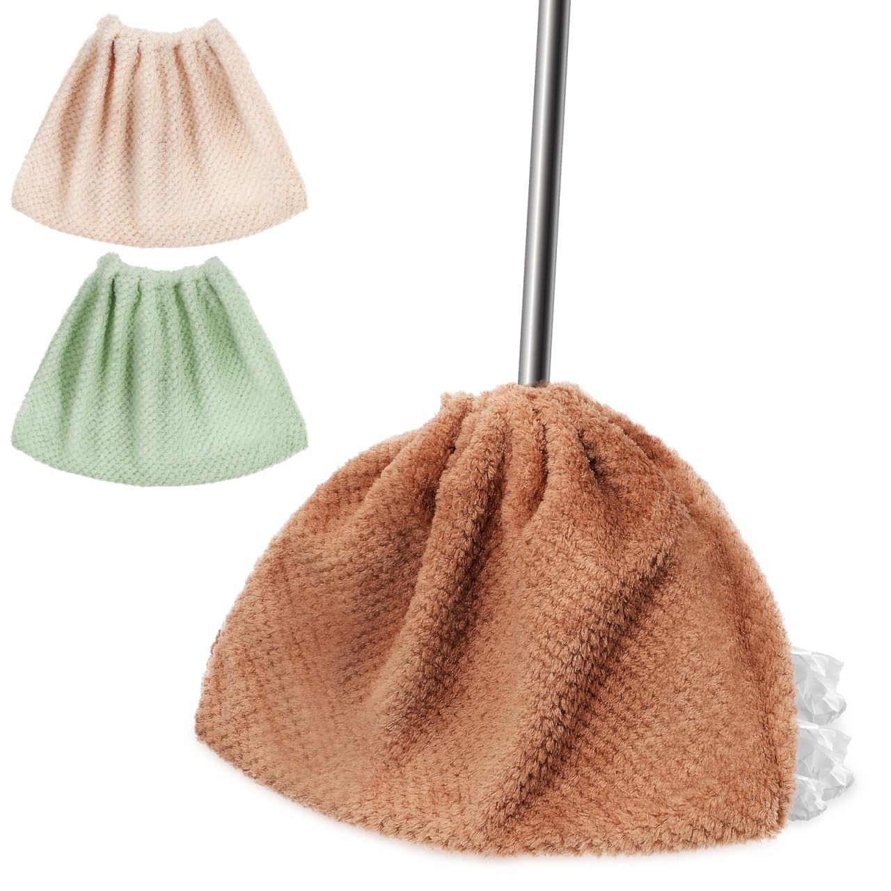 Baluue 3 Pack Microfiber Broom Cloth Covers for Household Cleaning Washable Reusable Mop Pads with Elastic Closure Suitable for Sweeping Wet and Dry