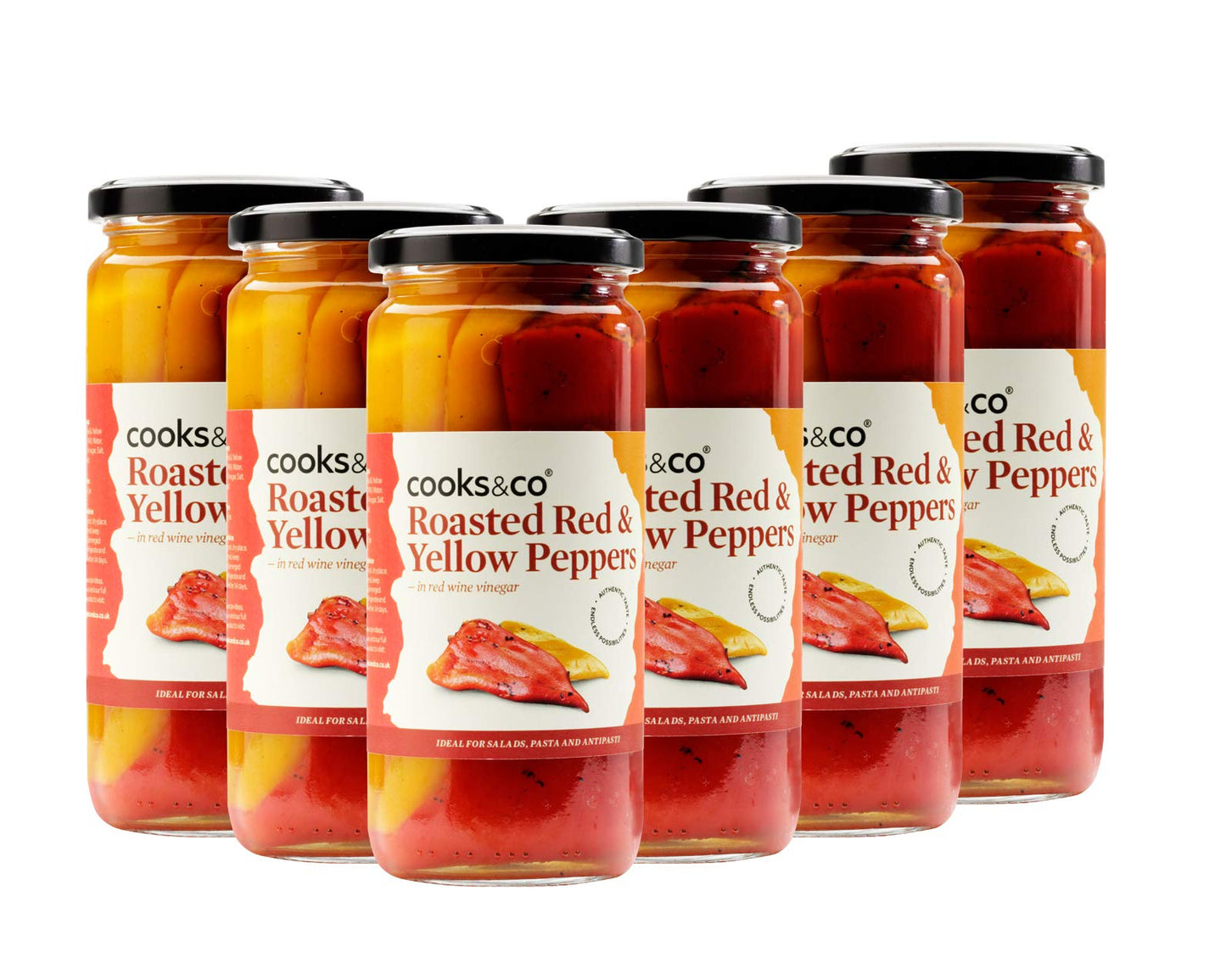 Cooks & Co Roasted Red & Yellow Peppers 460g (Pack of 6)