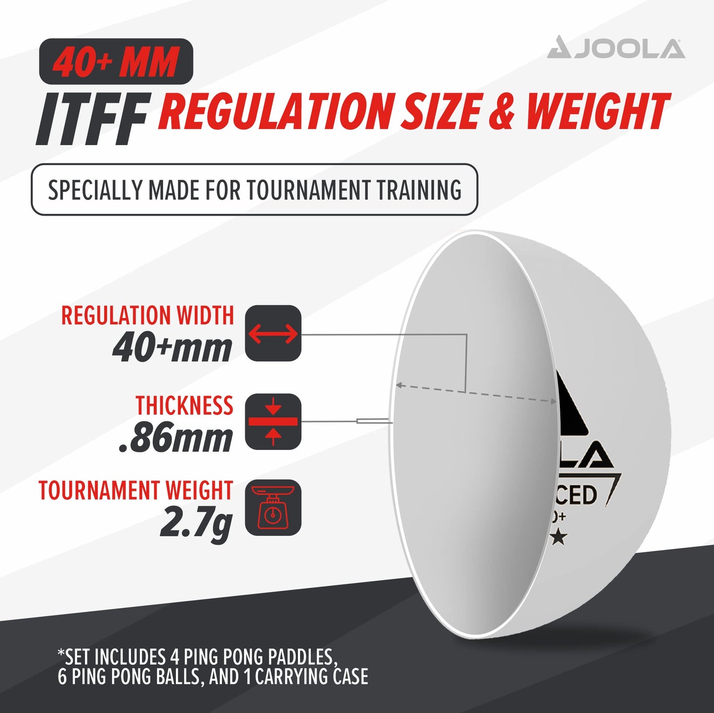 JOOLA Advanced Table Tennis Paddle Set - Includes 4 Ping Pong Paddles, 6 3-Star Ping Pong Balls & Carrying Case - for Intermediate Competitive