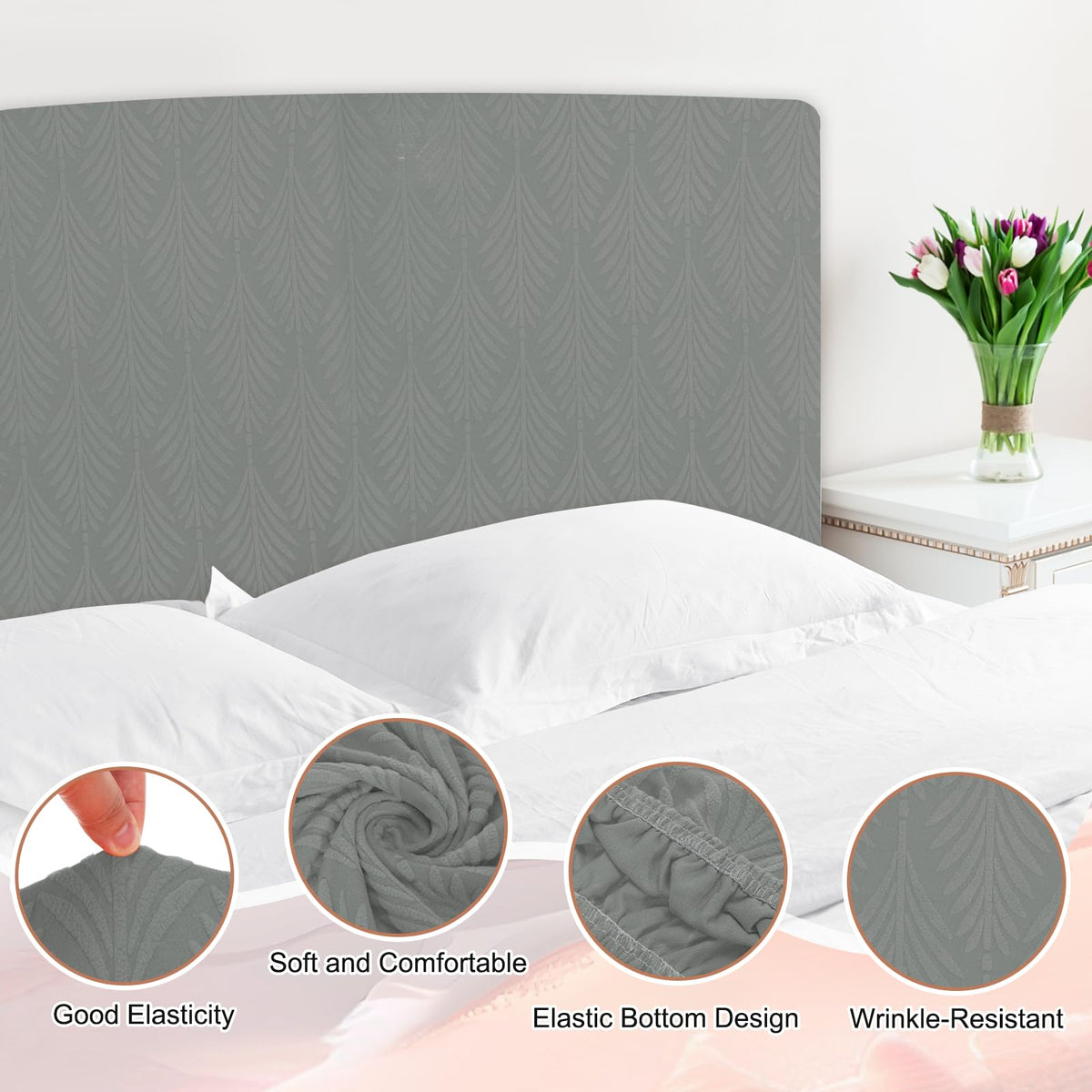 sourcing map Bed Headboard Slipcover, 120cm Jacquard Fabric Stretch Protector Covers, Dustproof Cover for 1.2m Headboard Bedroom Decor, Dark Gray