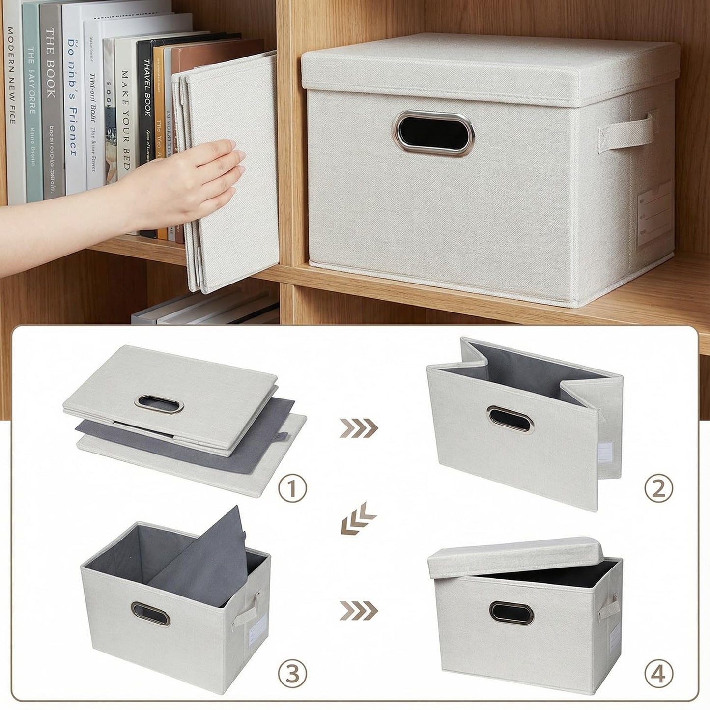 Prandom Storage Boxes with Lids Small,29x22x17cm,Beige[1-Pack]