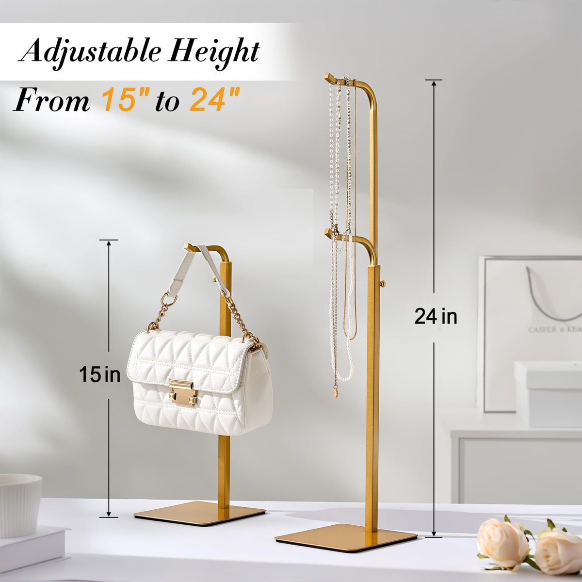pickpiff 3-Pack Adjustable Purse Display Stands, Gold