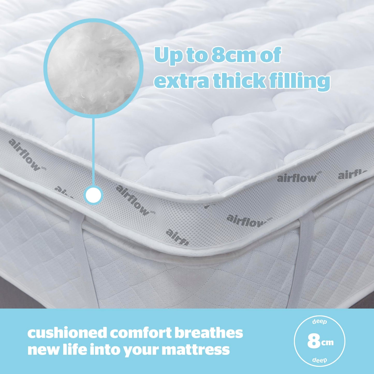 Silentnight Airflow 800 Single Mattress Topper - Extra Thick Deep Fitted Mattress Enhancer with 8cm Thick Cushioning, Mesh Sides to Increase Airflow
