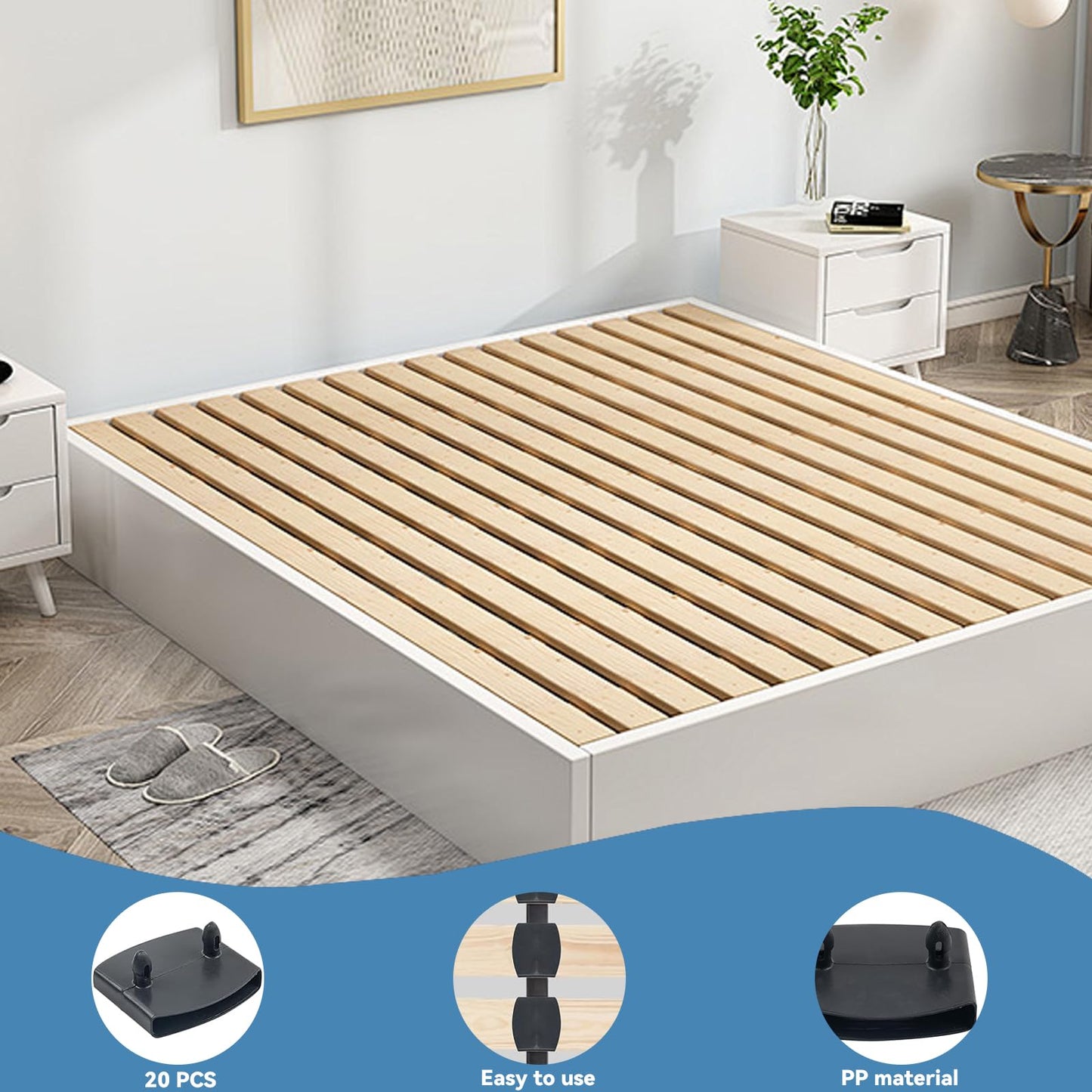 SCHUIWINNER 20Pcs Plastic Bed Slat Holders Kits Connecting Accessories Bed Slat Clips for Beds Replacement (Black)