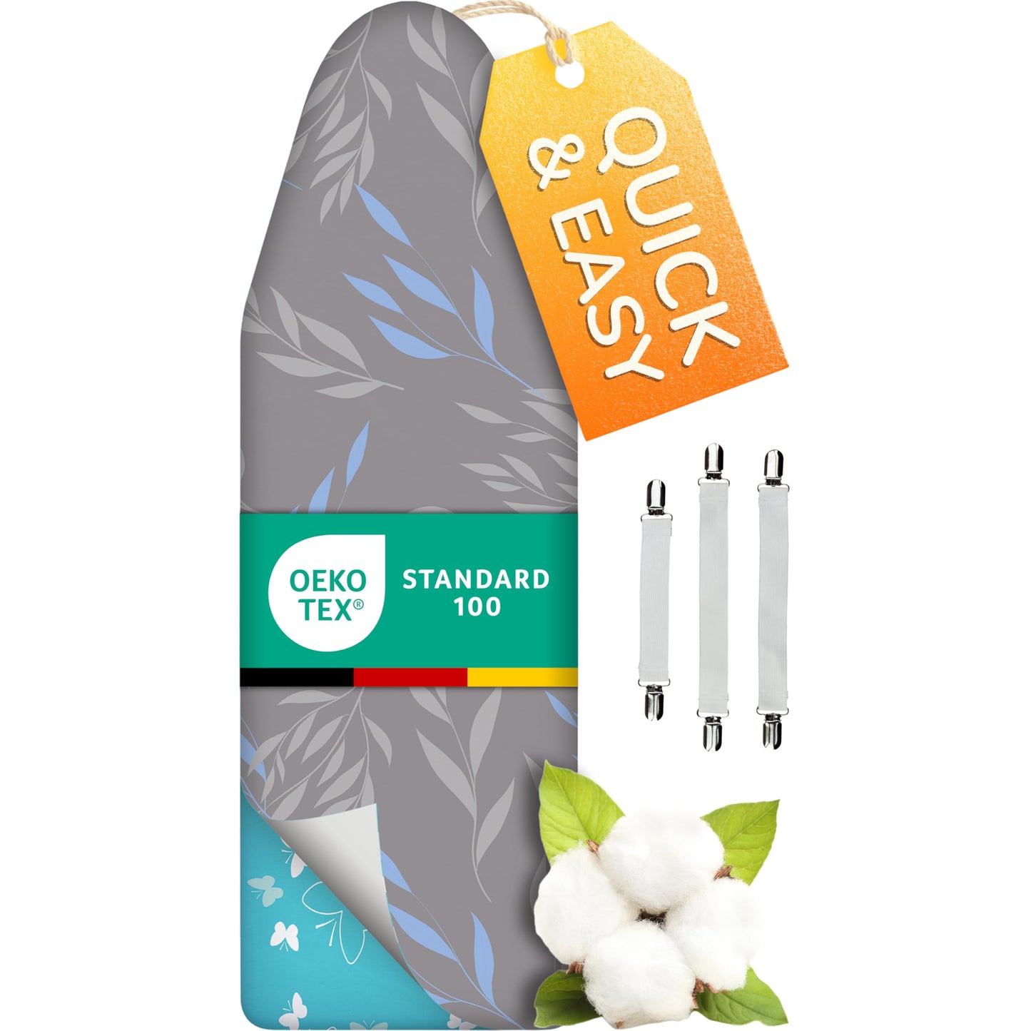 Super Soft 5 Layer Turbo Ironing Board Covers 125 x 45 cm - 50% faster with High Speed Steam Reflection, Made in Germany, 100% Cotton Top, 120 x 45, 5