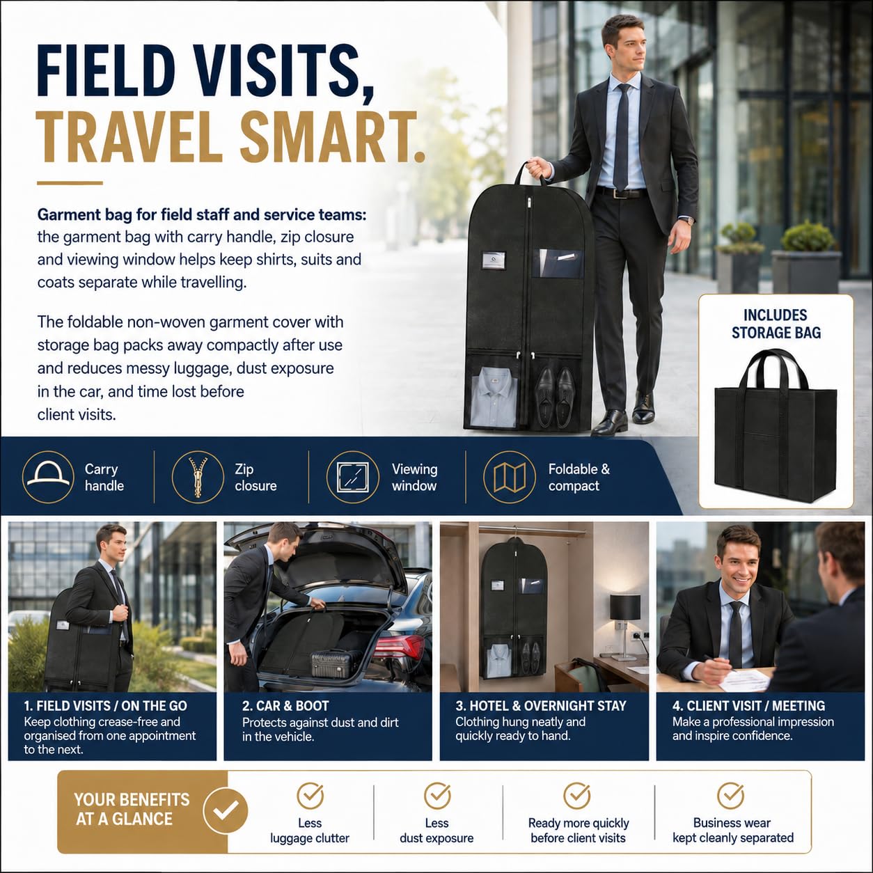 Suit Bag, Garment Bags, Business Cover for Travel, Meetings and Office Work