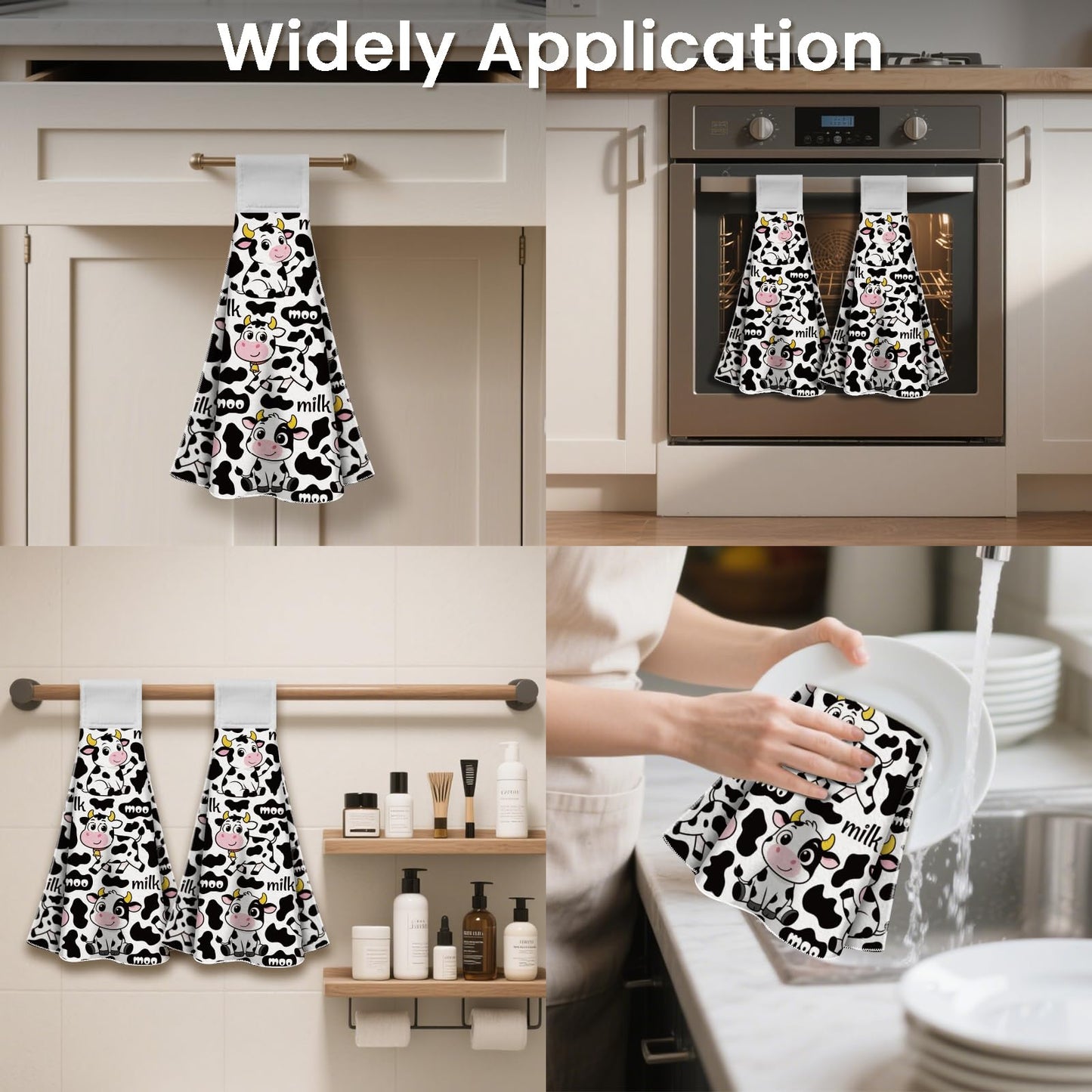 CUTHOLLOW 2 Pcs Cartoon Cows Hanging Kitchen Towels with Loop
