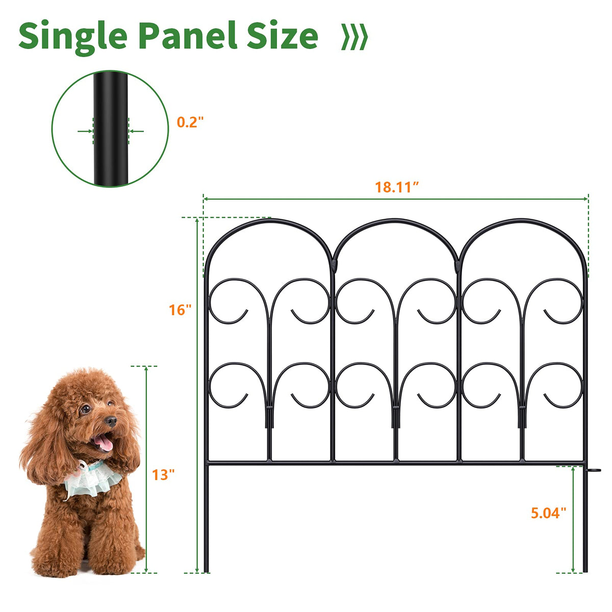 Thealyn Decorative Metal Garden Fence 40cm. H x 47cm. W (5 Panels, Total Length 2.35m) Fence Panels Landscape Fencing Rustproof Wrought Iron Garden