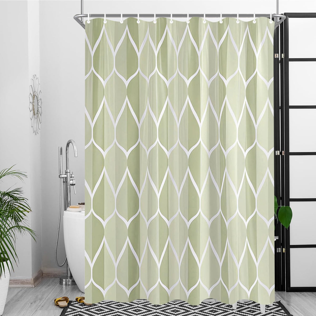 Lerores Shower Curtain, 180 x 180 cm, Beige Diamond, Weighted Hem, Anti-Mould Textile, Water-Repellent, Washable Polyester Bath Curtains with 12