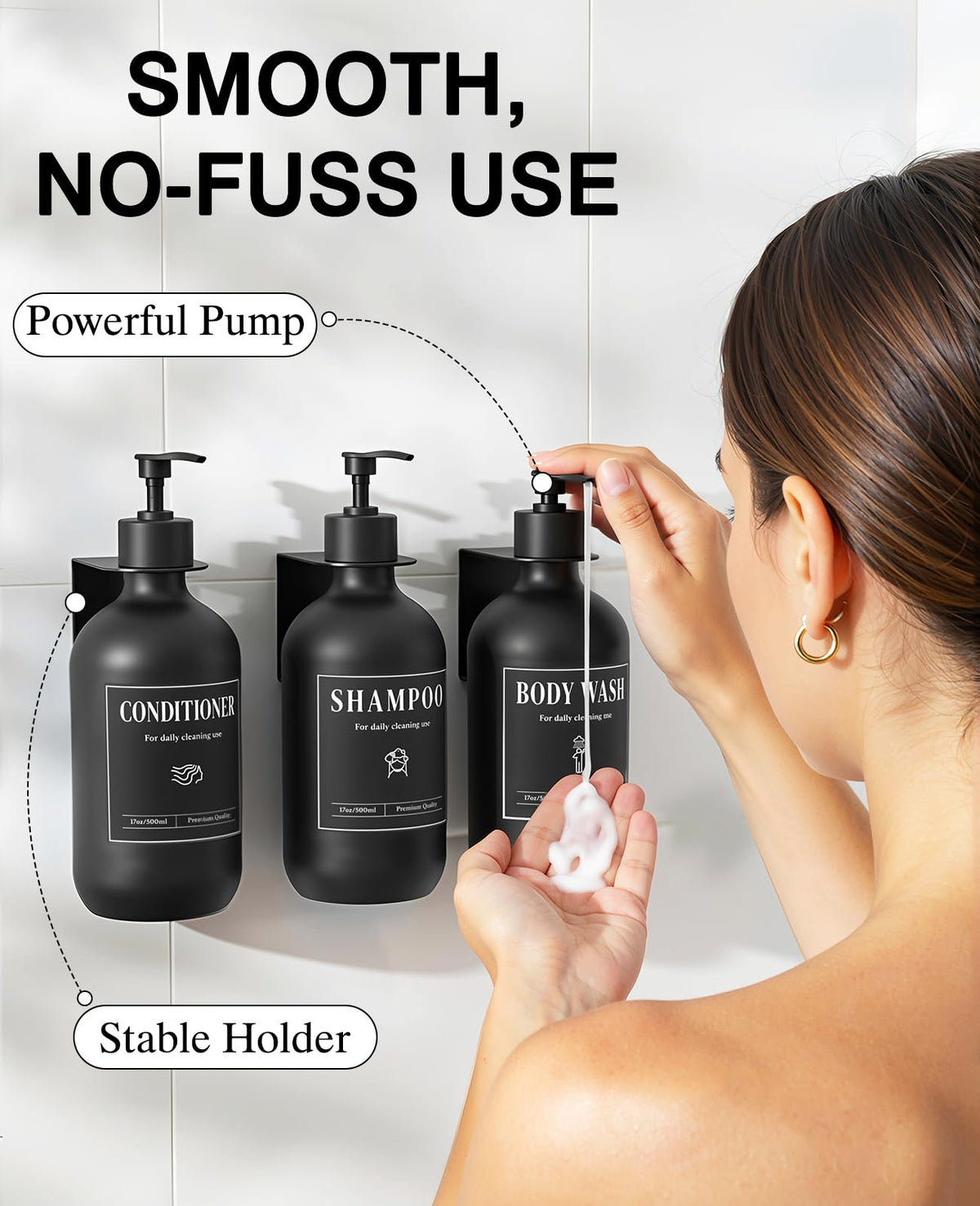 Luxspir Shampoo and Conditioner Dispenser 3 * 500ml No Drill Wall Mount