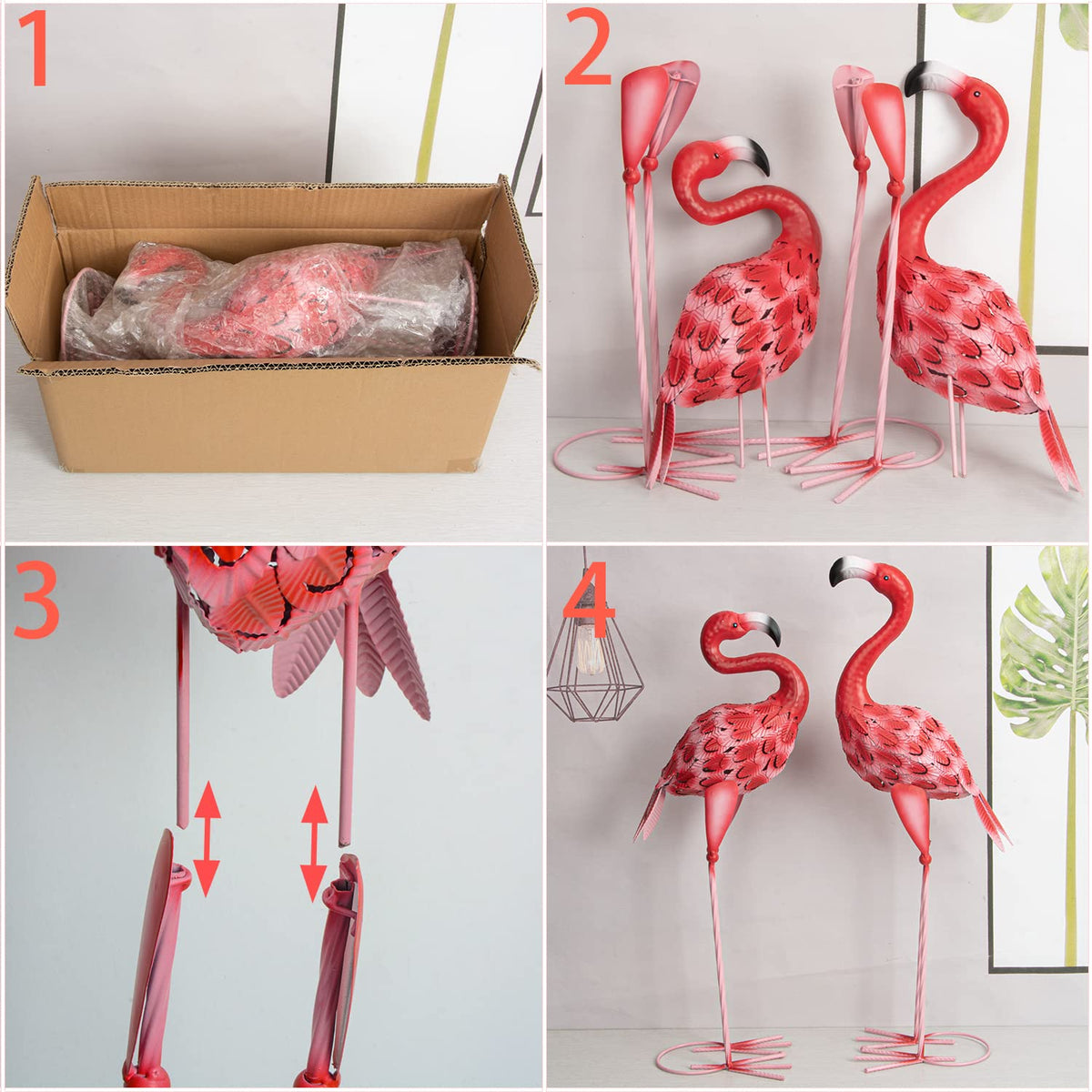 XONOR Metal Flamingo Garden Statues Red Flamingo Yard Art Outdoor Sculptures for Home Patio Lawn Backyard D?cor, Set of 2