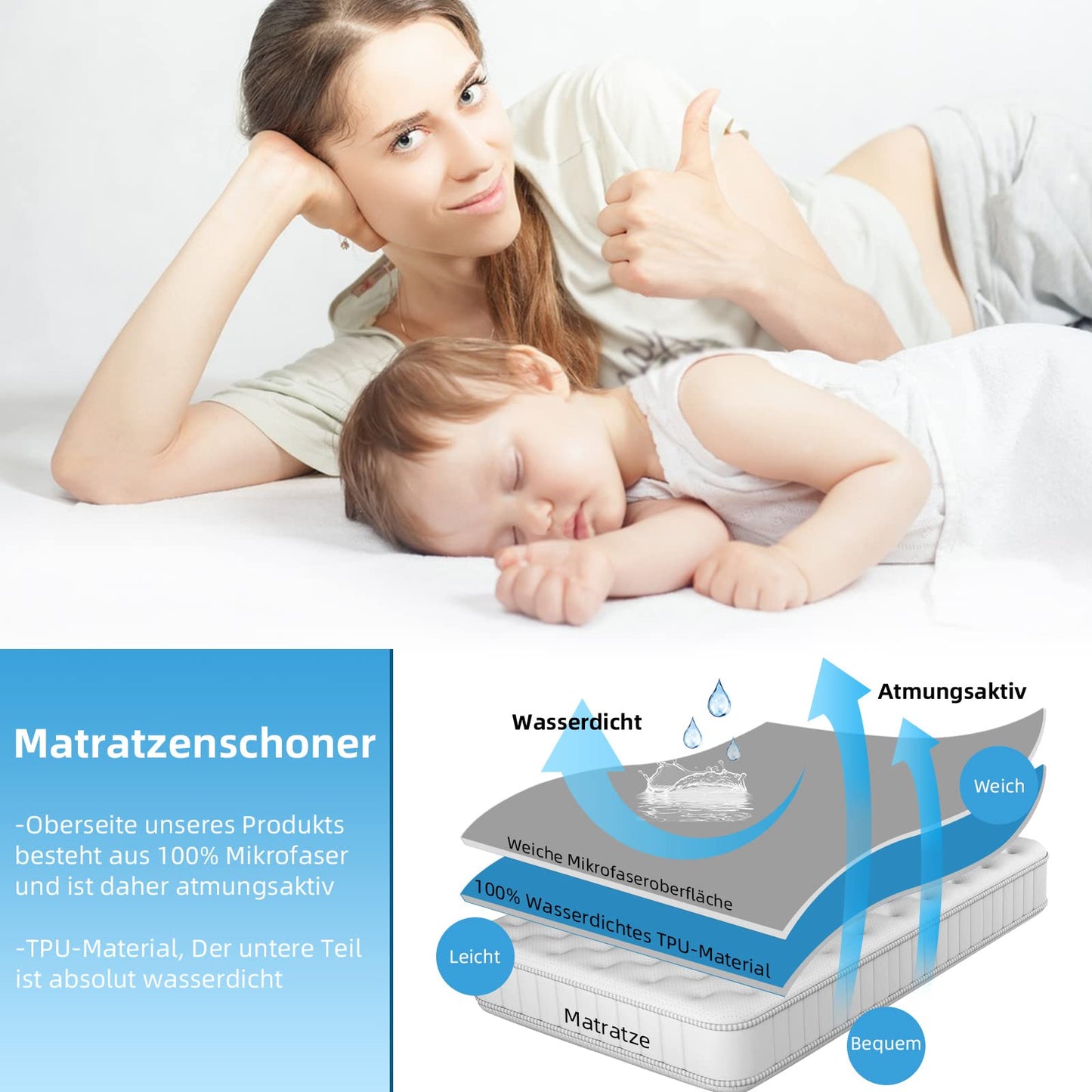 mafudoxi Waterproof Mattress Protector Fitted Sheet,30cm Deep Pocket Bed Sheet, Ultra Soft Smooth and Wrinkle-Resistant, Easy Care Breathable Sheets