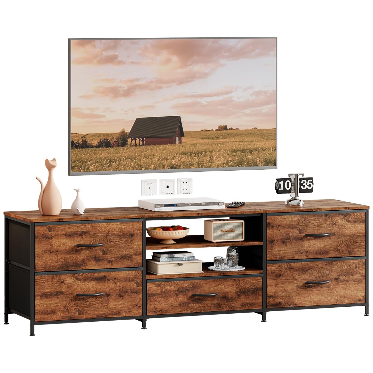 Forthcan TV Stand Cabinet, TV Unit with 5 Drawers, 140 cm, Brown