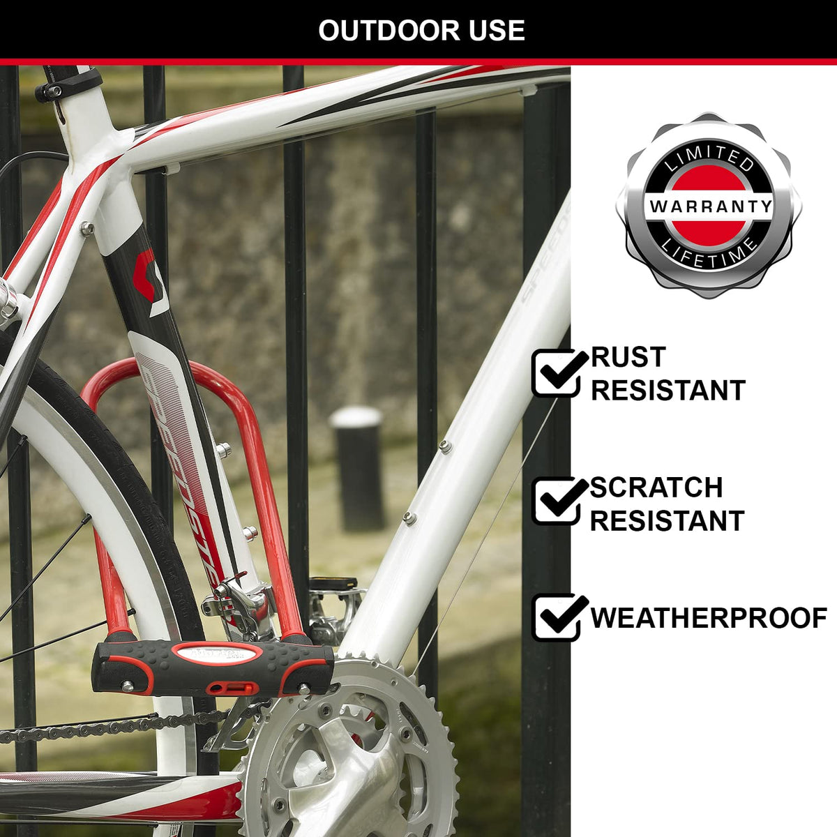 Master Lock Heavy Duty Bike D Lock, Key, Universal Mounting Bracket, Certified Bike Lock, Long Shackle, Red 8195EURDPROLWR - Use with Electric,