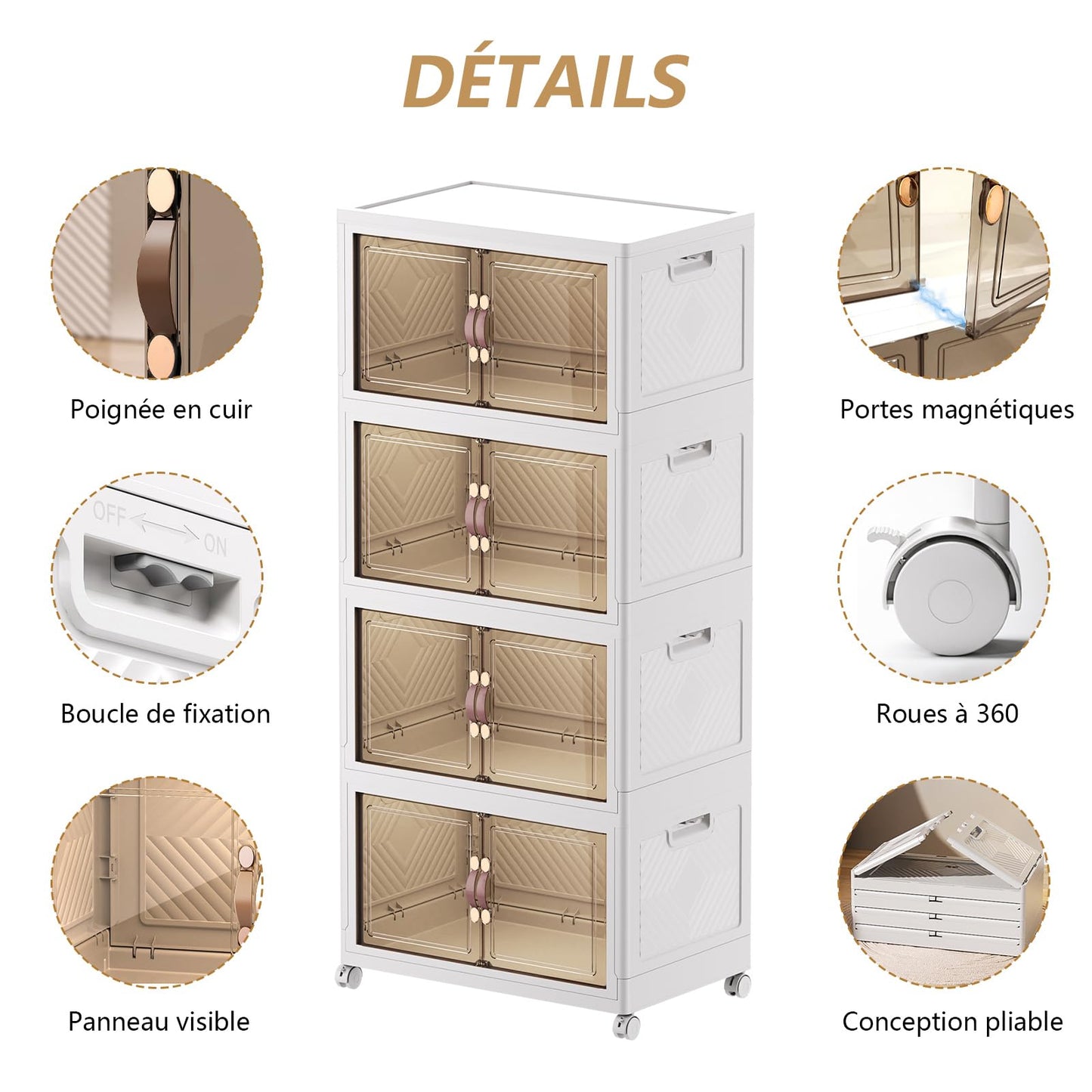 ELPHECO Storage Boxes with a lid, 4-Piece Large Collapsible Wardrobe, Stackable Storage Boxes with wheels Plastic Collapsible Organiser Kitchen