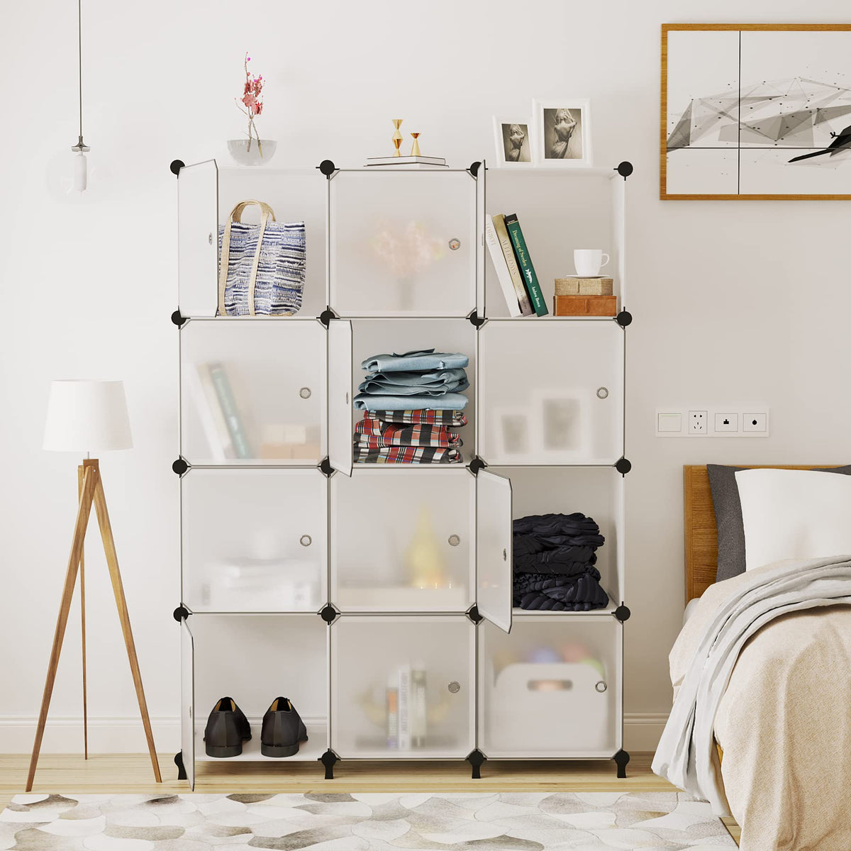 AWTATOS 12 Cube Storage Organizer, Closet Storage Shelves with Doors,White