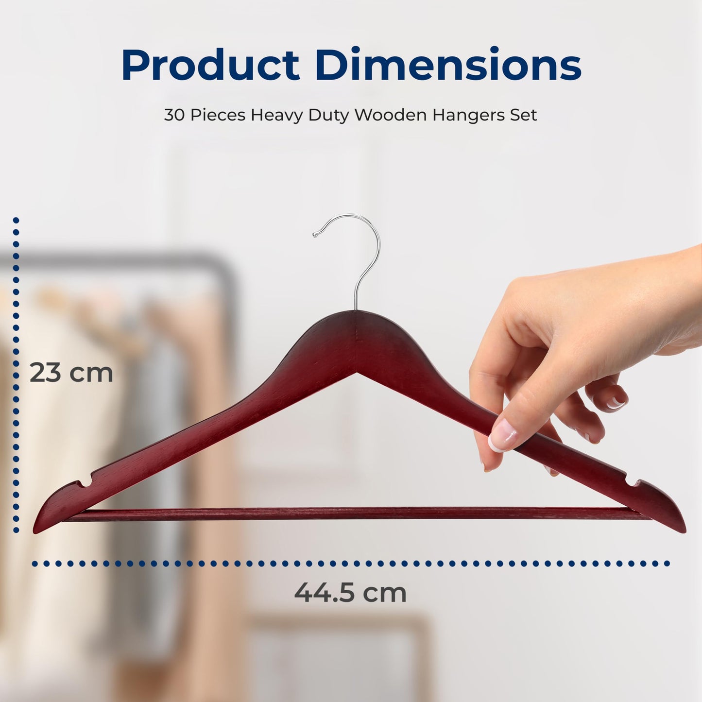 SereneLife Wood Hangers - Space Saving Heavy Duty Slim Suit Clothes Hanger Set with 360 Degree Swivel Metal Hook, Can Hold Up to 10 Lbs. for Coats